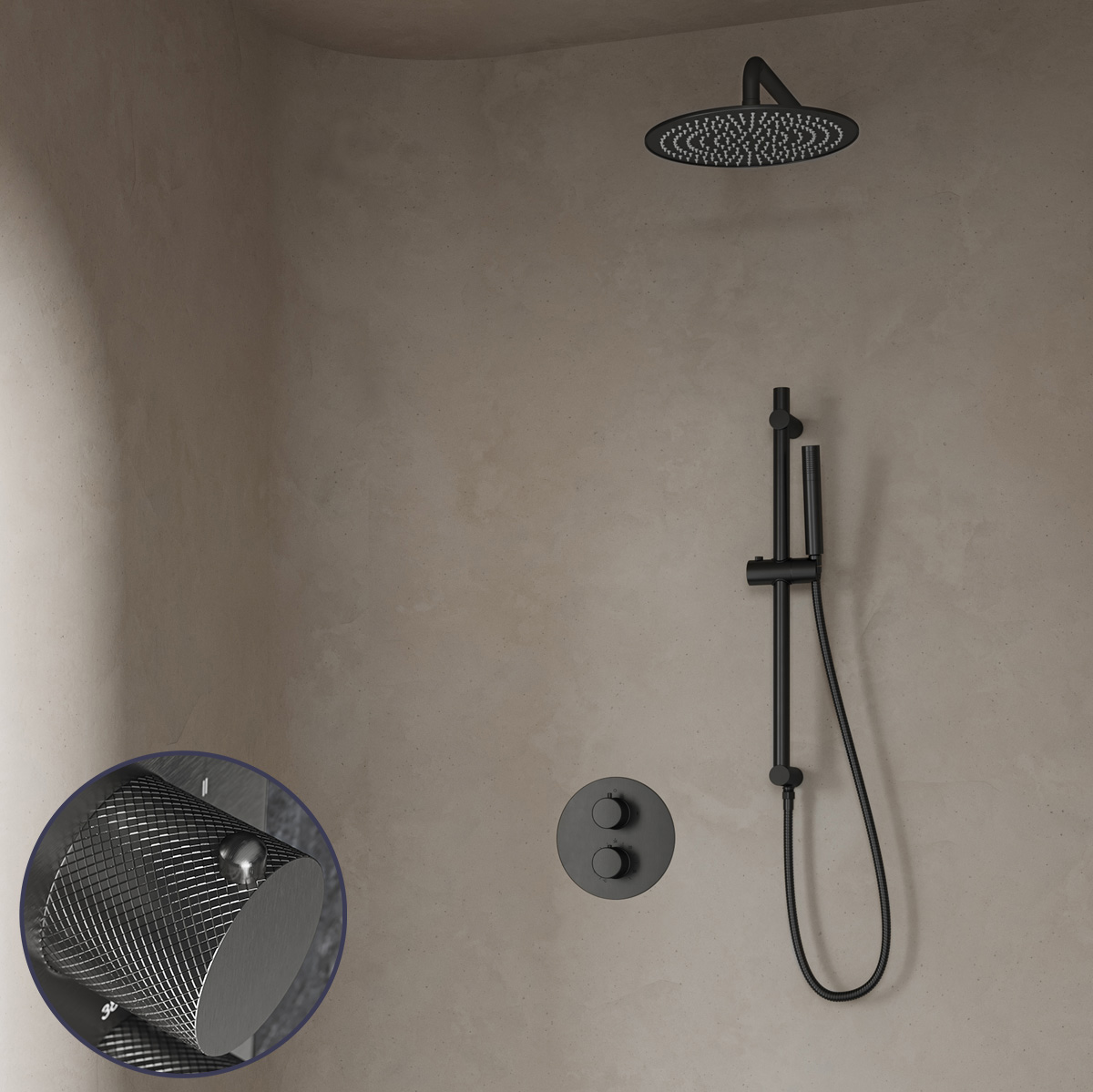 Saniclear Iron Curved inbouw regendouche rond met 20cm hoofddouche, muurarm en glijstang verouderd ijzer - gunmetal