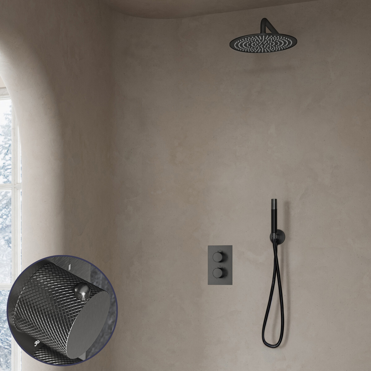 Saniclear Iron Curved Pro inbouw regendouche met 30cm hoofddouche en muurarm verouderd ijzer - gunmetal