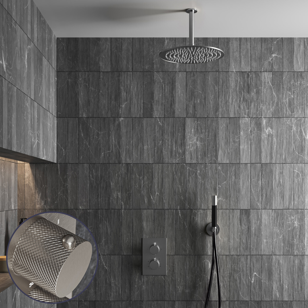Saniclear Exclusive Curved Pro inbouw regendouche met 20cm hoofddouche en plafondarm RVS