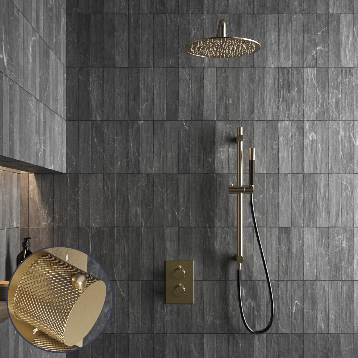 Saniclear Brass Curved Pro inbouw regendouche met 20cm hoofddouche, muurarm en glijstang geborsteld messing - mat goud