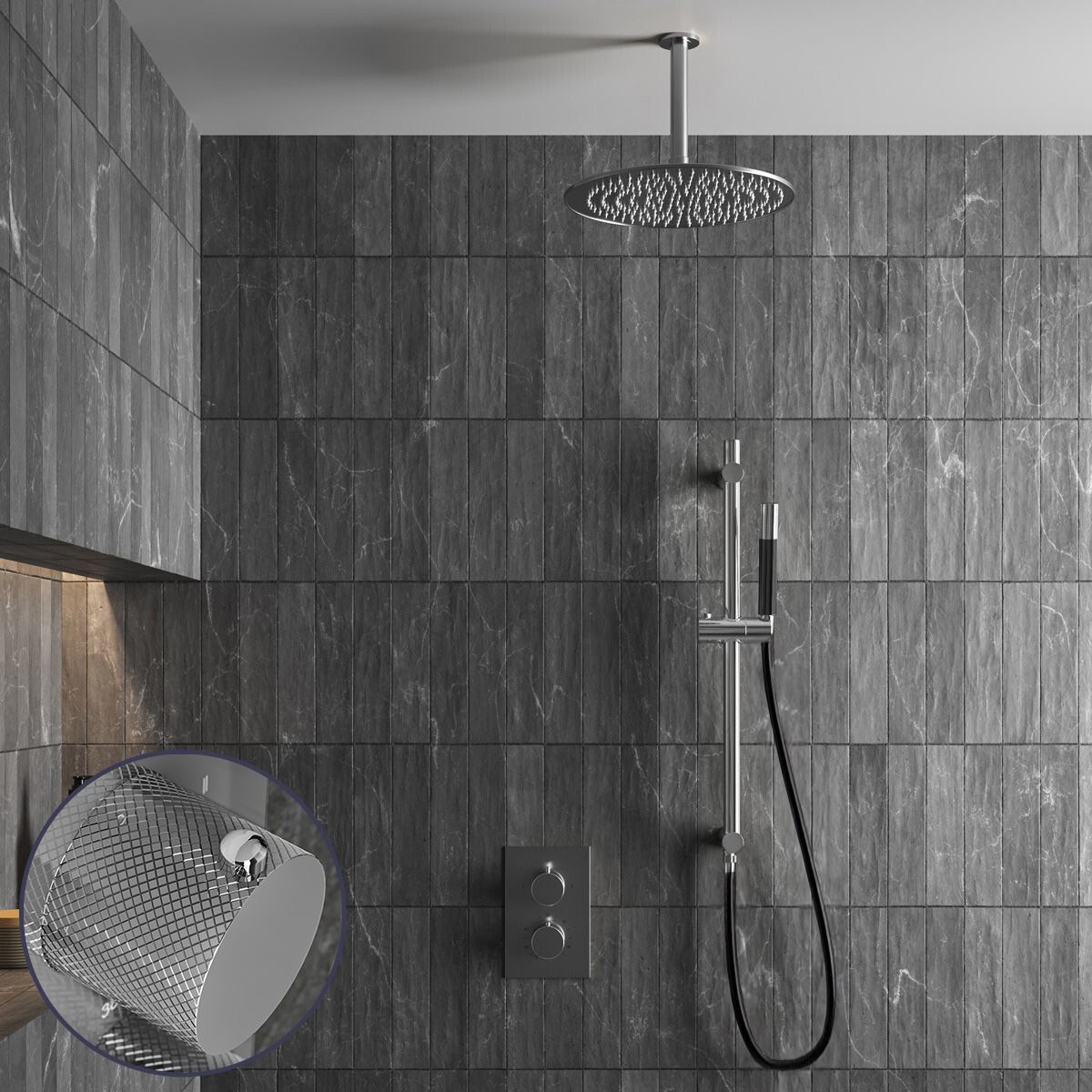 Saniclear Talpa Curved Pro inbouw regendouche met 20cm hoofddouche, plafondarm en glijstang chroom