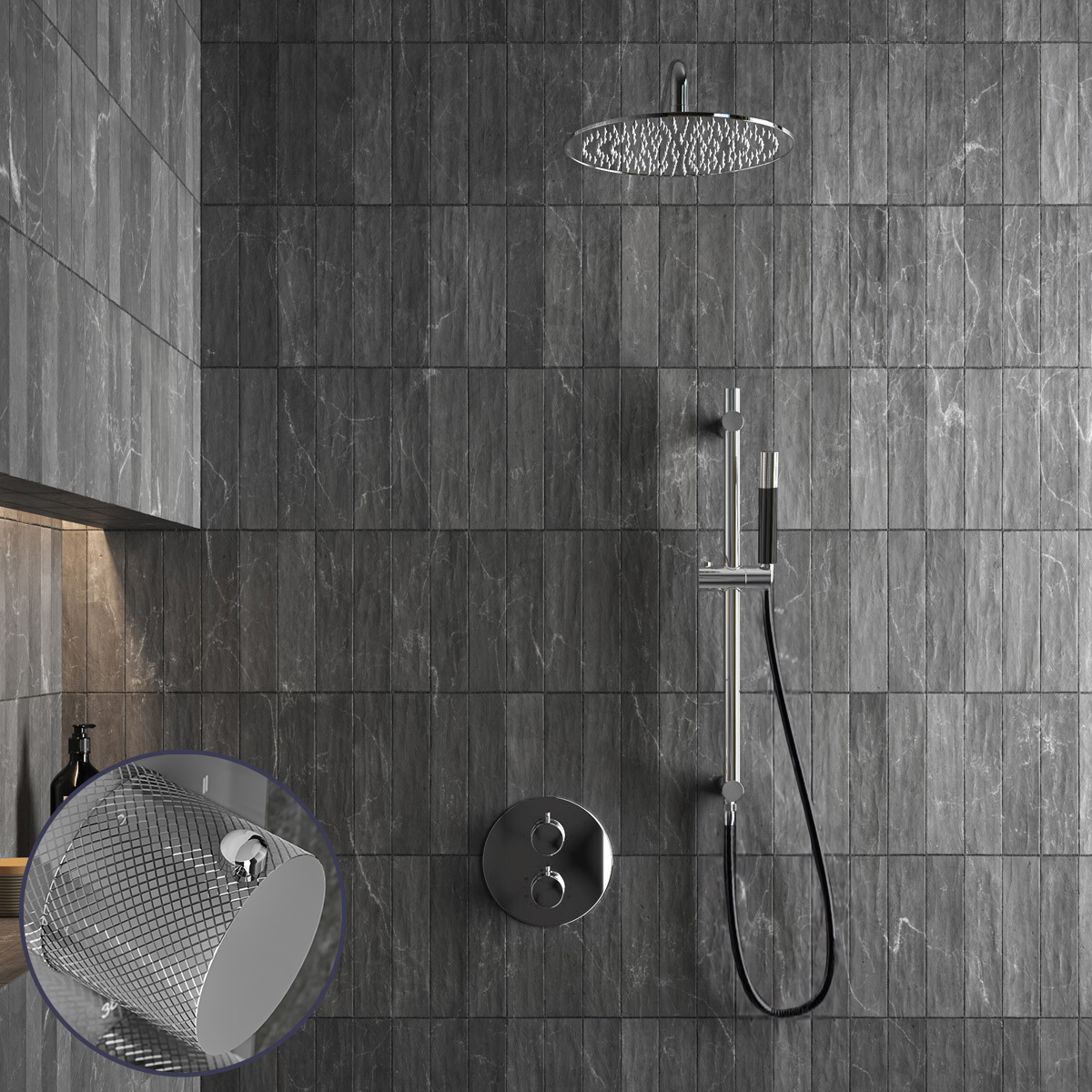 Saniclear Talpa Curved Pro inbouw regendouche rond met 20cm hoofddouche, muurarm en glijstang chroom
