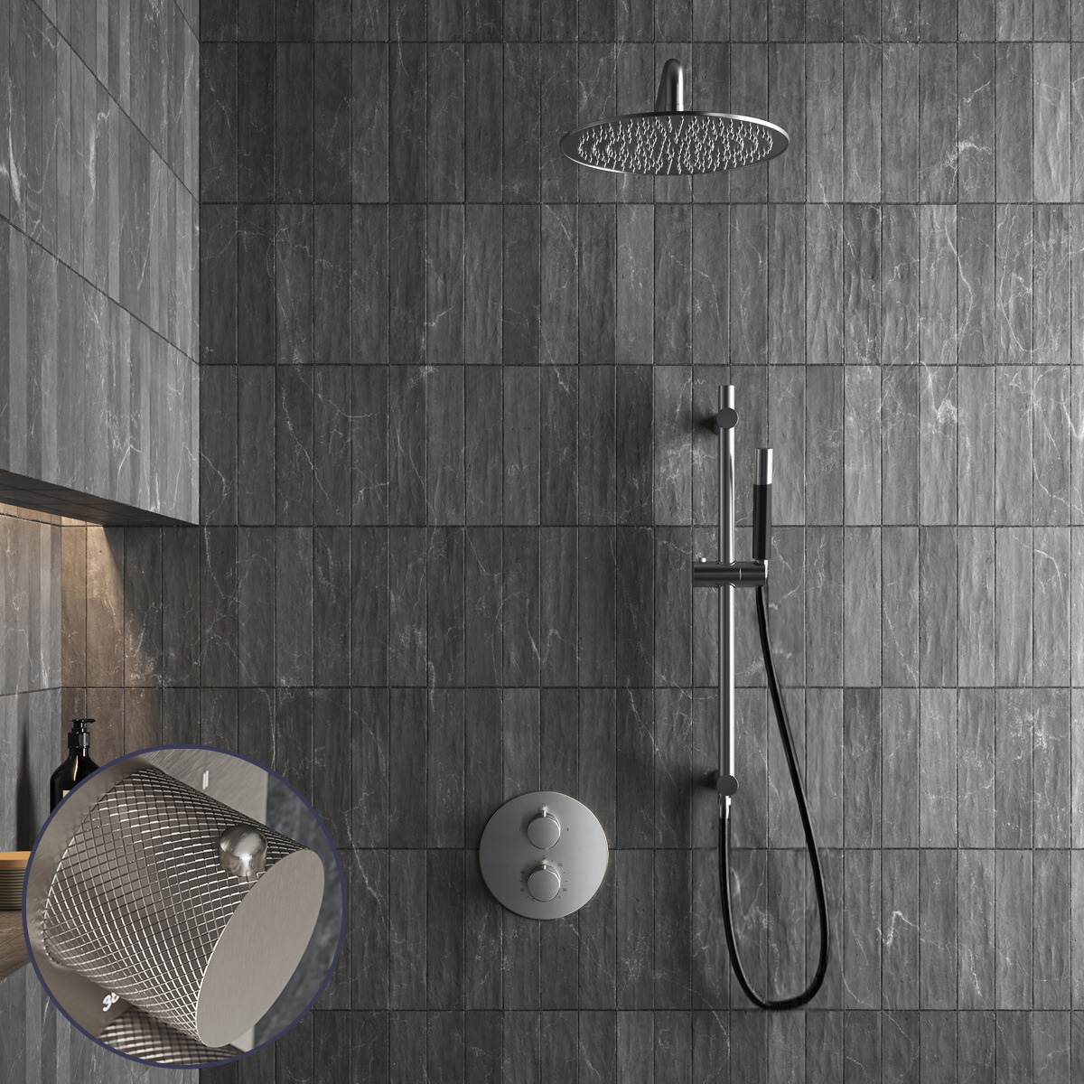 Saniclear Exclusive Curved Pro inbouw regendouche rond met 20cm hoofddouche, muurarm en glijstang RVS