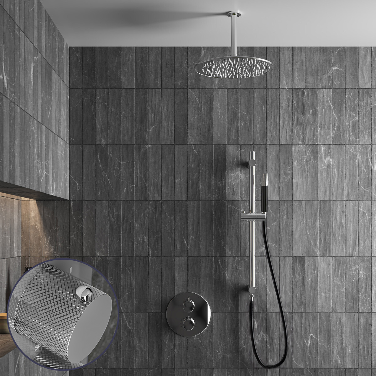 Saniclear Talpa Curved Pro inbouw regendouche rond met 20cm hoofddouche, plafondarm en glijstang chroom