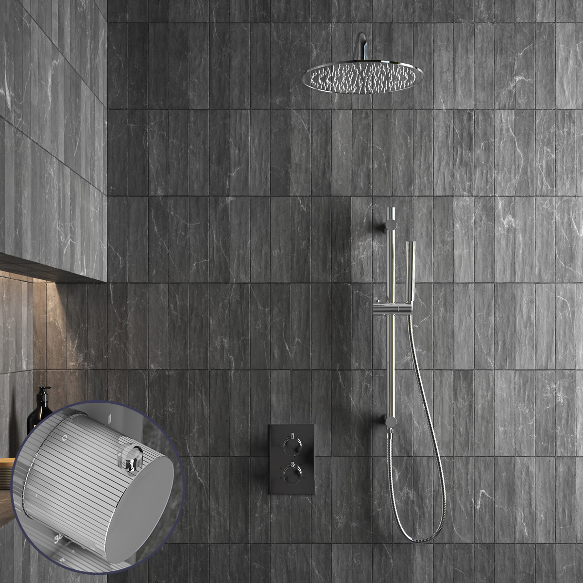 Saniclear Talpa Stripes inbouw regendouche met 30cm hoofddouche, muurarm en glijstang chroom
