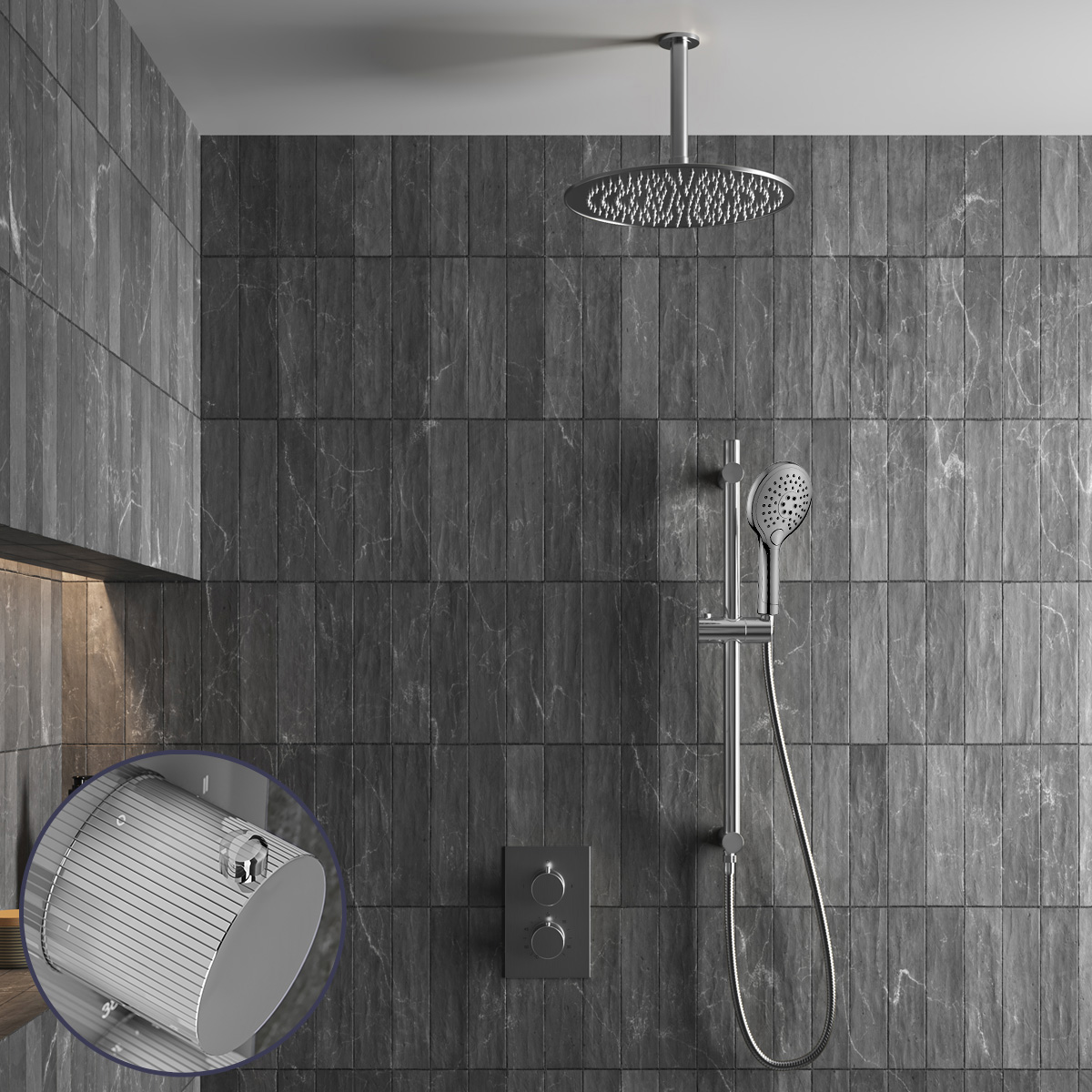 Saniclear Talpa Stripes inbouw regendouche met 20cm hoofddouche, plafondarm, 2 standen handdouche en glijstang chroom