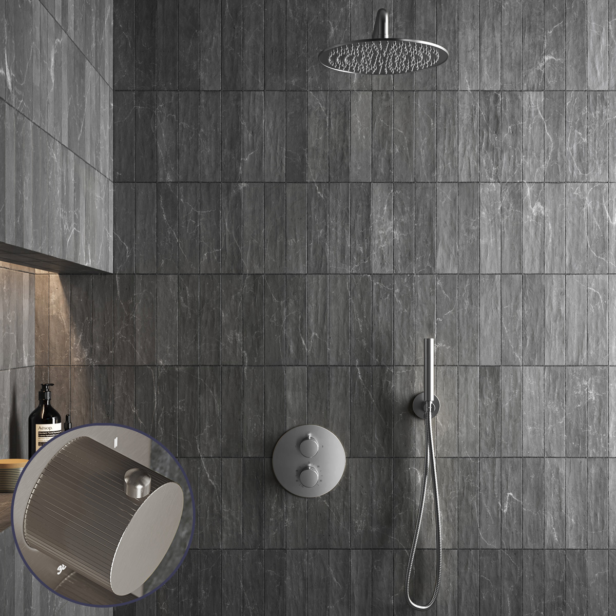 Saniclear Exclusive Stripes inbouw regendouche rond met 30cm hoofddouche en muurarm RVS
