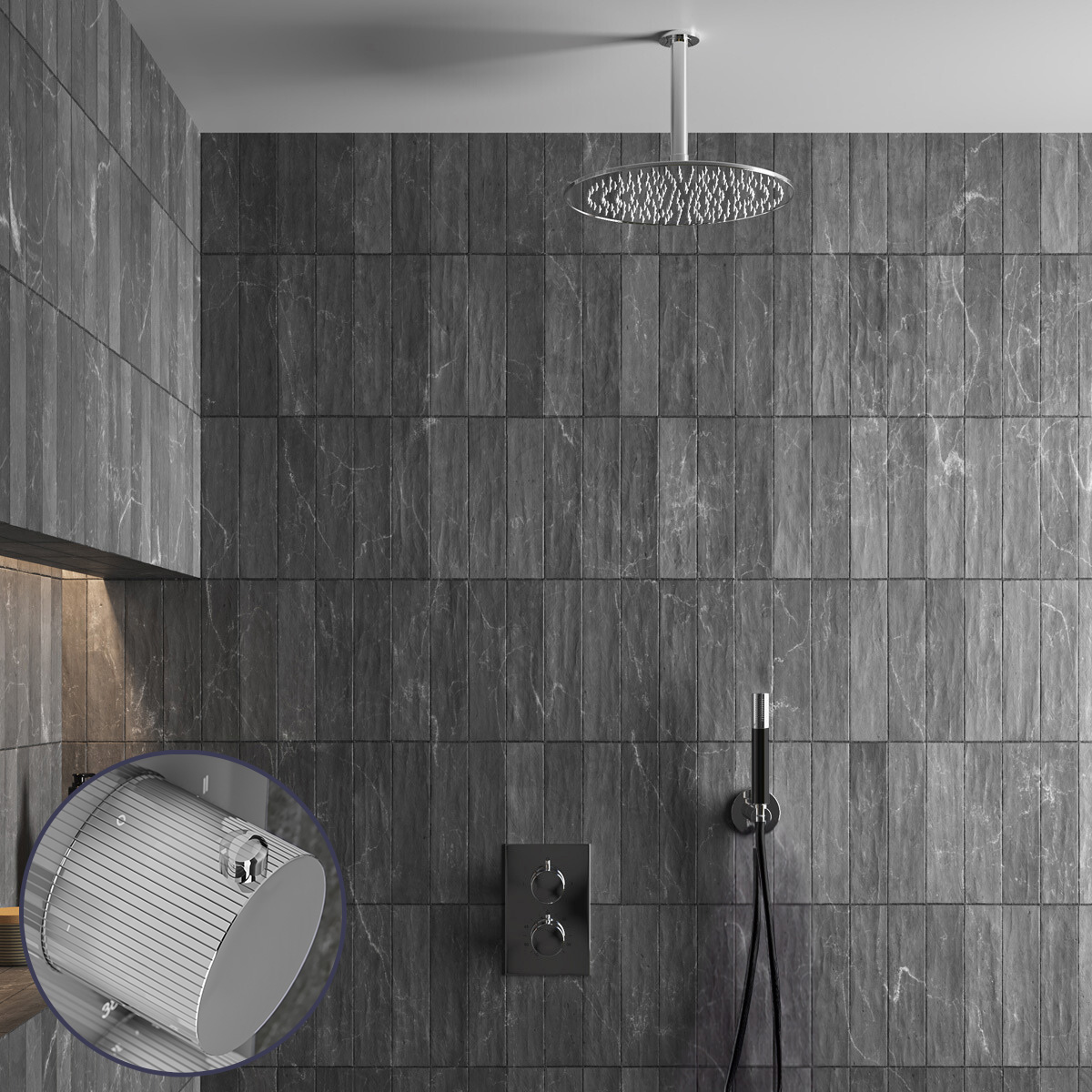 Saniclear Talpa Stripes Pro inbouw regendouche met 30cm hoofddouche en plafondarm chroom
