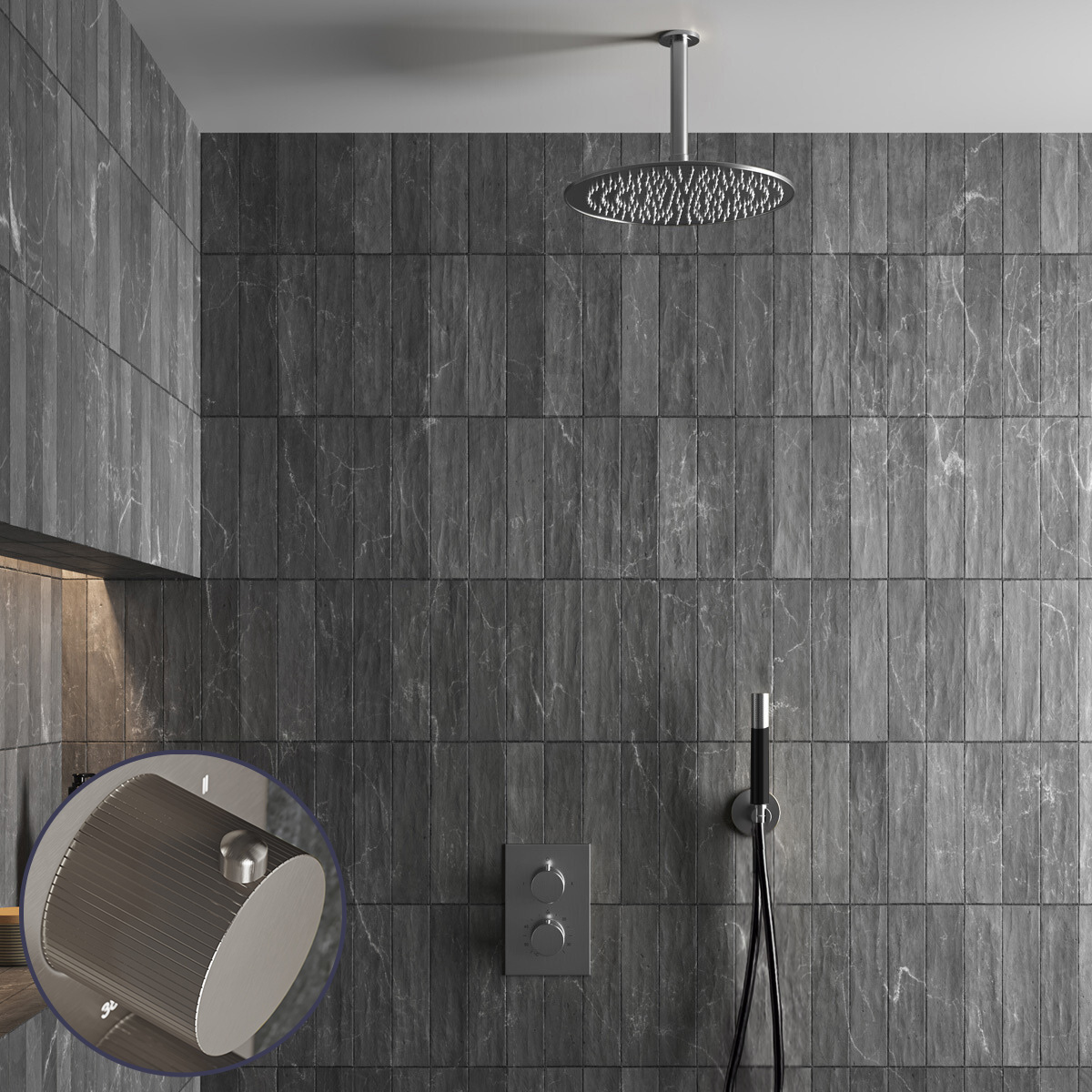 Saniclear Exclusive Stripes Pro inbouw regendouche met 20cm hoofddouche en plafondarm RVS