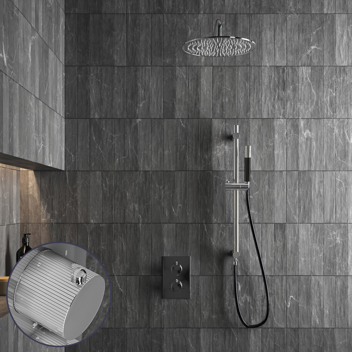 Saniclear Talpa Stripes Pro inbouw regendouche met 20cm hoofddouche, muurarm en glijstang chroom