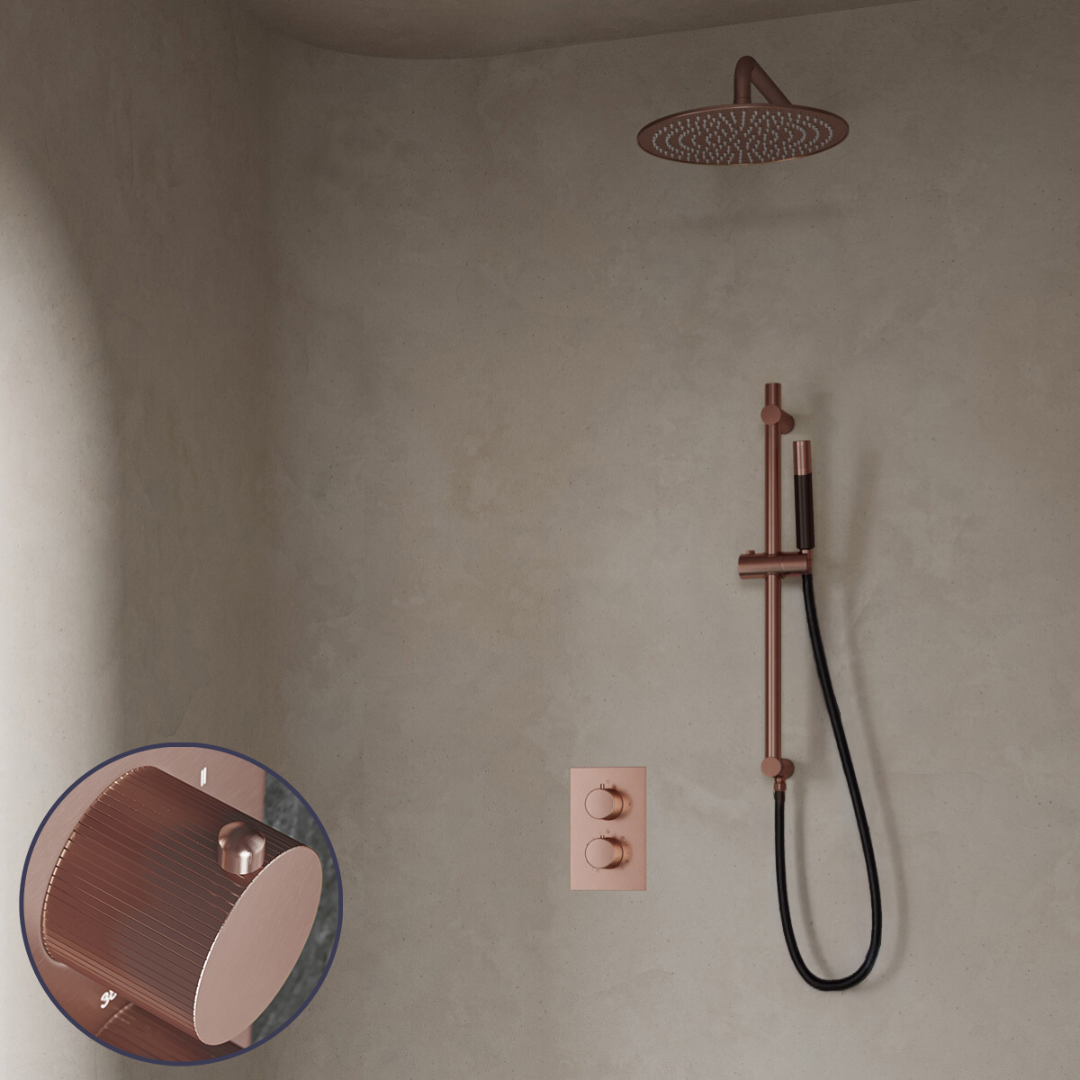 Saniclear Copper Stripes Pro inbouw regendouche met 30cm hoofddouche, muurarm en glijstang geborsteld koper