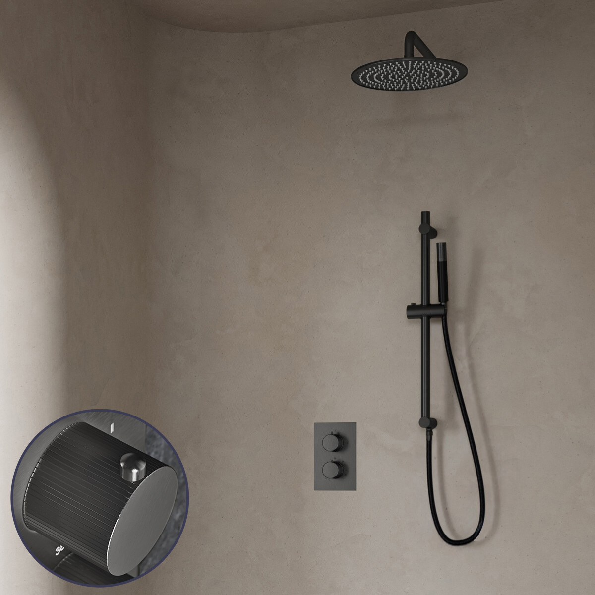 Saniclear Iron Stripes Pro inbouw regendouche met 20cm hoofddouche, muurarm en glijstang verouderd ijzer - gunmetal