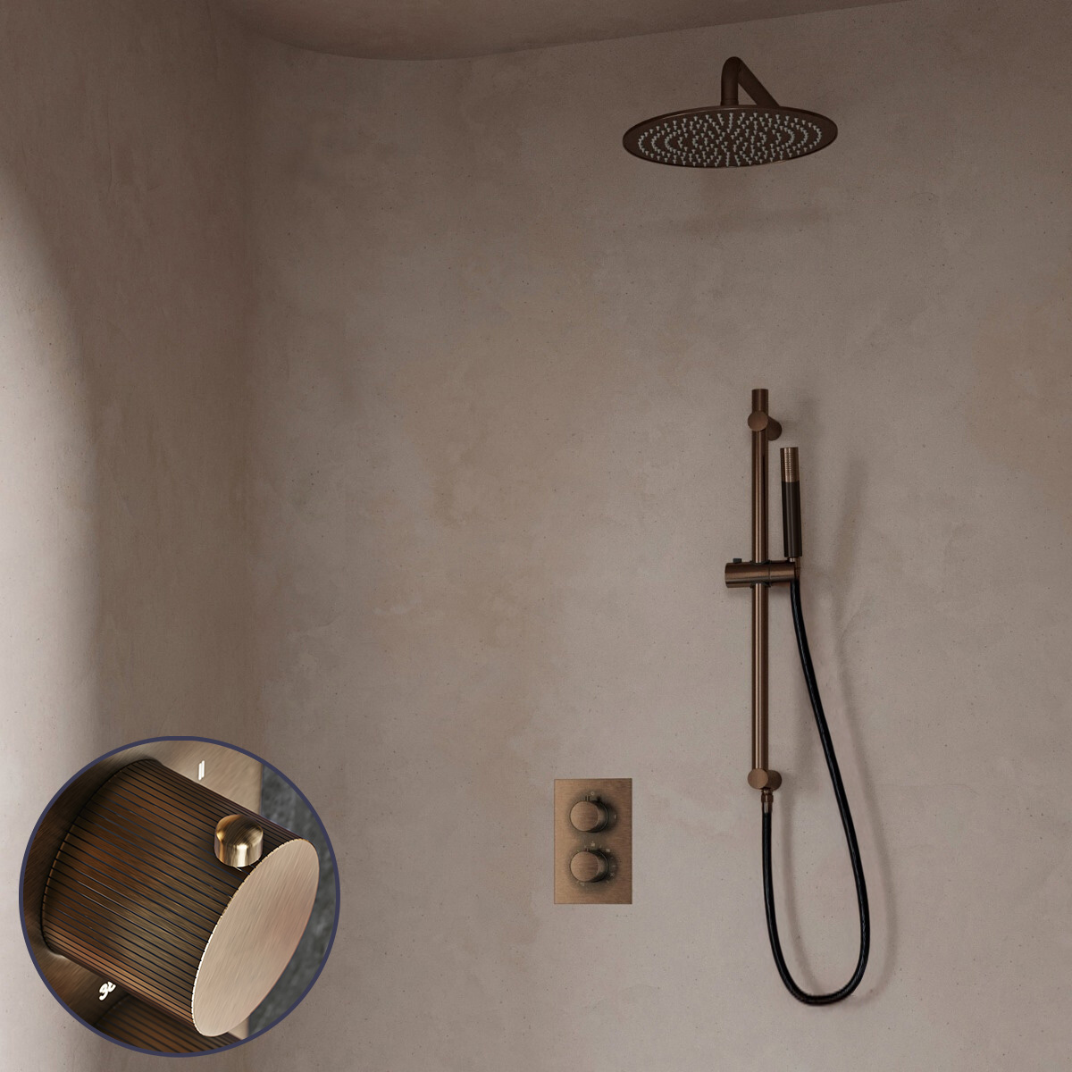 Saniclear Antique Stripes Pro inbouw regendouche met 20cm hoofddouche, muurarm en glijstang verouderd messing