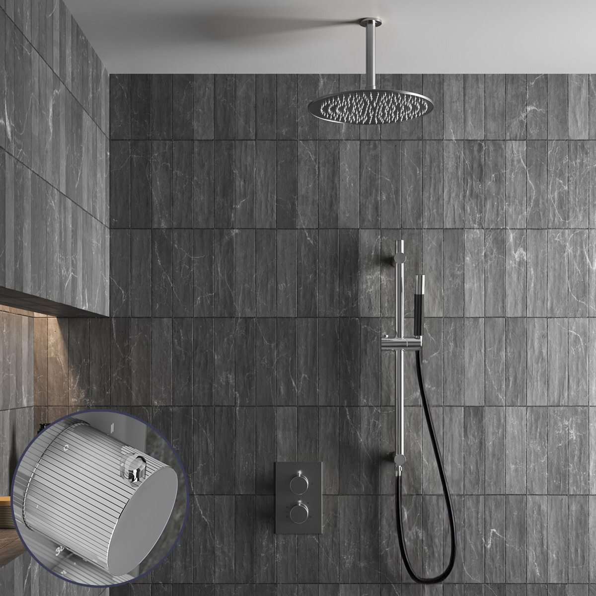 Saniclear Talpa Stripes Pro inbouw regendouche met 20cm hoofddouche, plafondarm en glijstang chroom