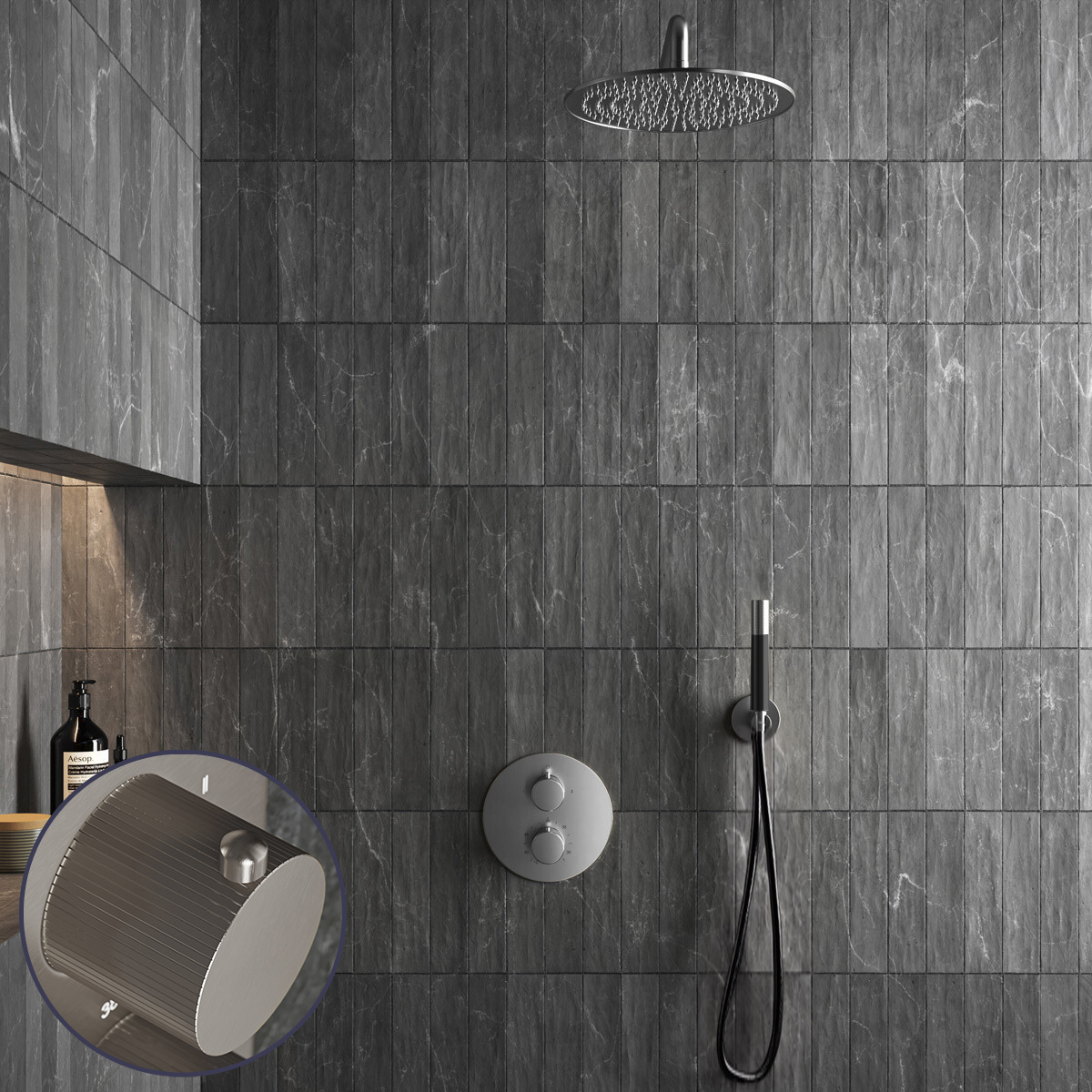 Saniclear Exclusive Stripes Pro inbouw regendouche rond met 20cm hoofddouche en muurarm RVS