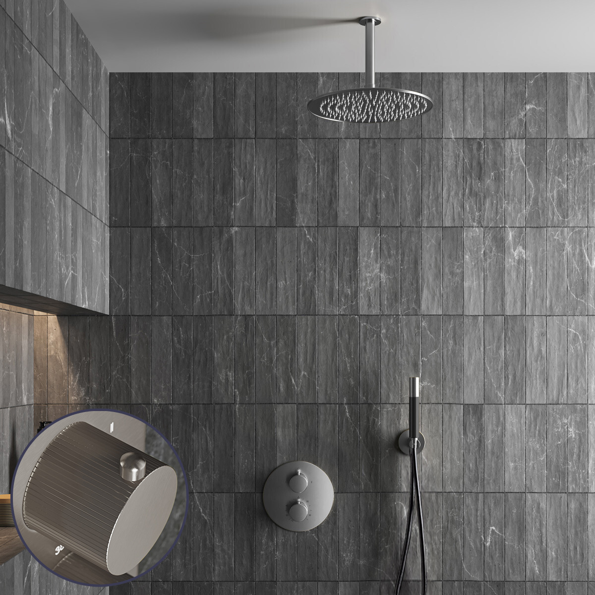 Saniclear Exclusive Stripes Pro inbouw regendouche rond met 20cm hoofddouche en plafondarm RVS