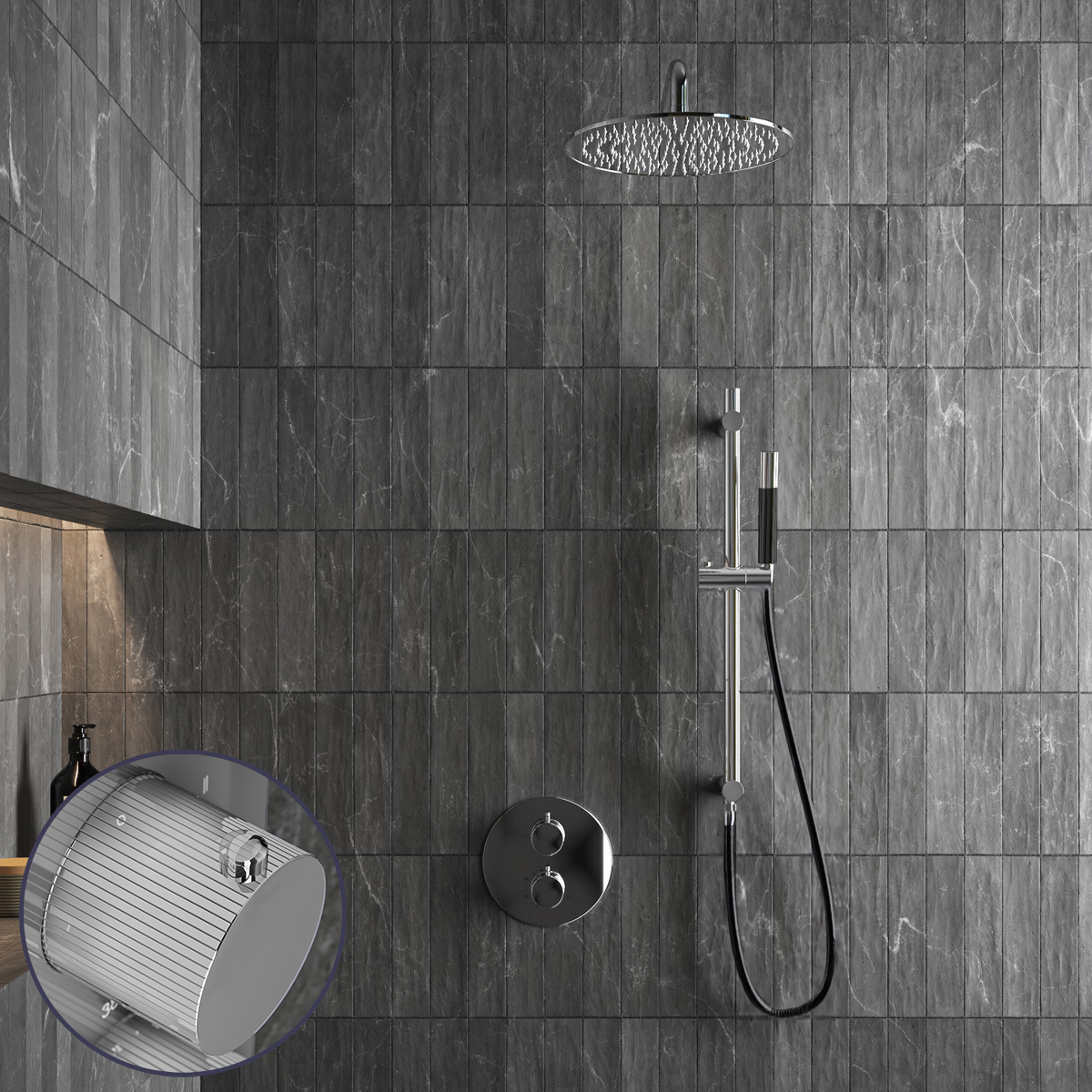 Saniclear Talpa Stripes Pro inbouw regendouche rond met 30cm hoofddouche, muurarm en glijstang chroom