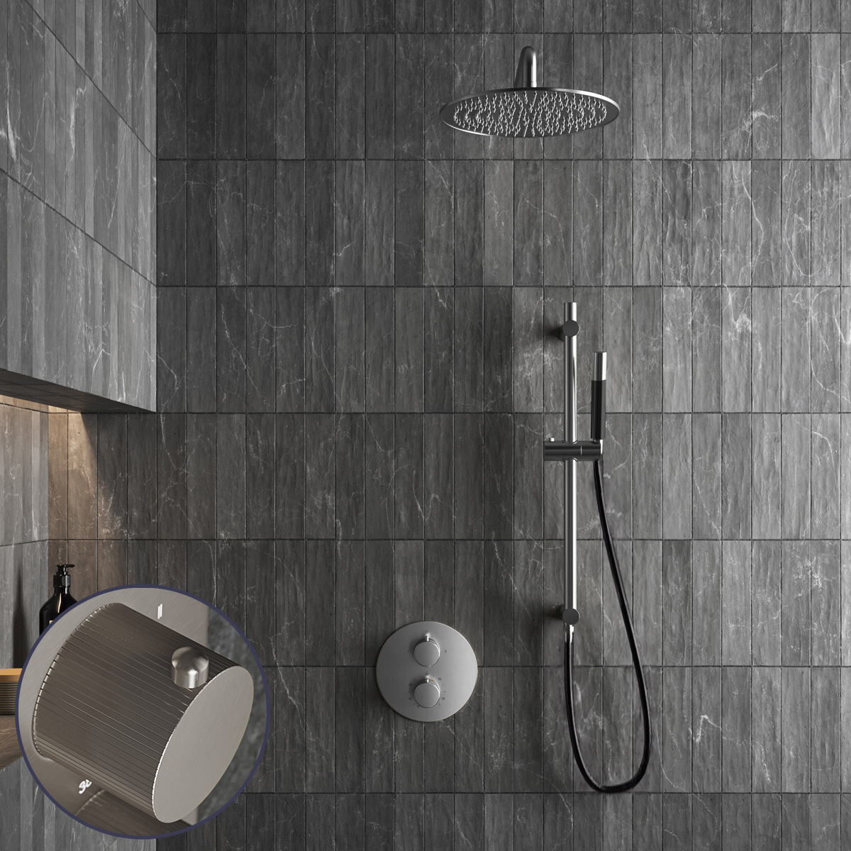 Saniclear Exclusive Stripes Pro inbouw regendouche rond met 20cm hoofddouche, muurarm en glijstang RVS