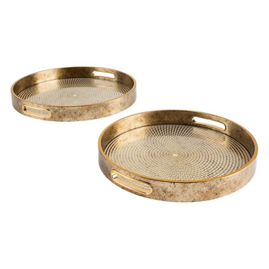Atmosphera Dienblad/kaarsenplateau - set van 2x stuks - goud - polyurethaan - D31/D35 cm - rond -