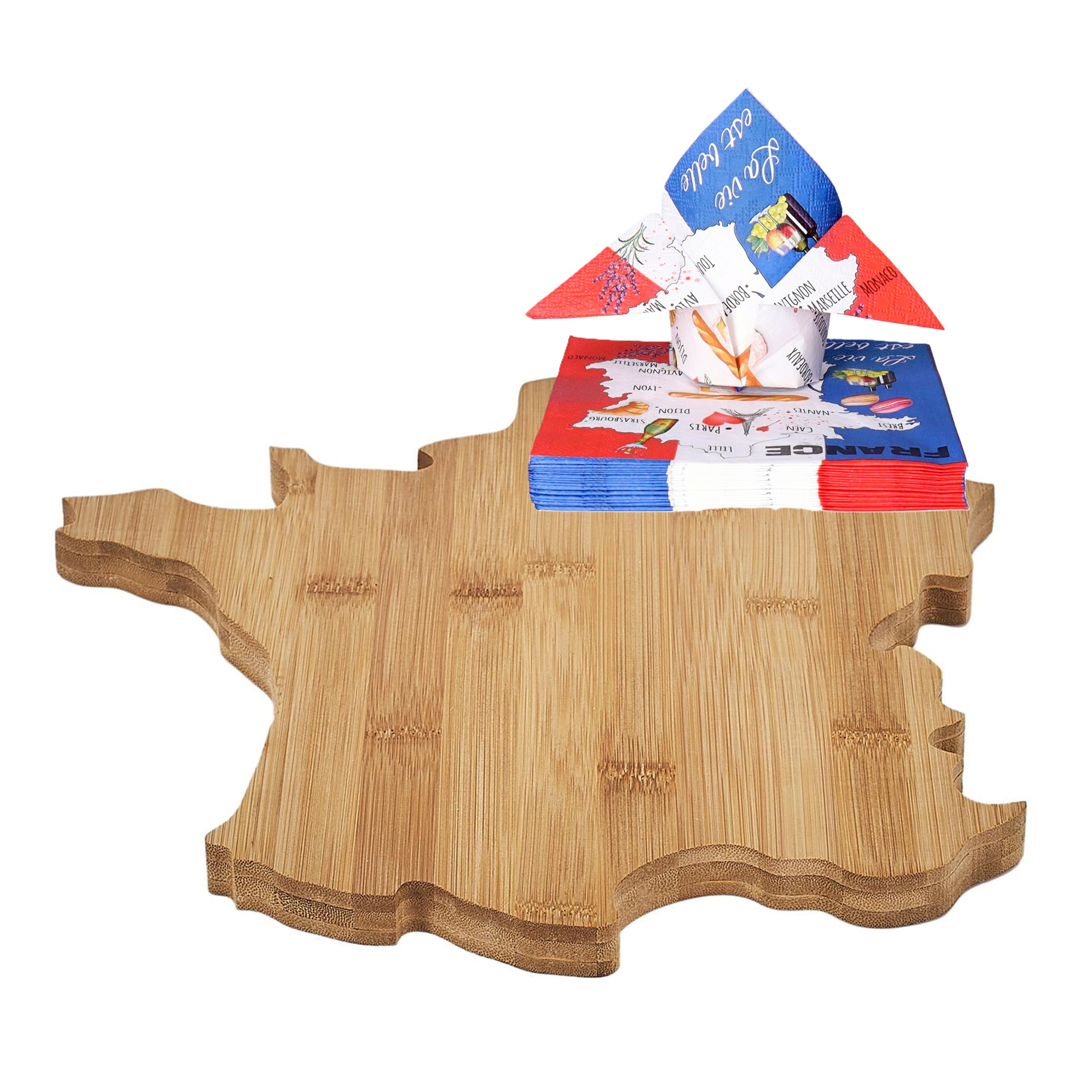 Cook Concept Serveerplank France - 30 x 31 cm - hout - borrelplank/kaasplank - met servetten -