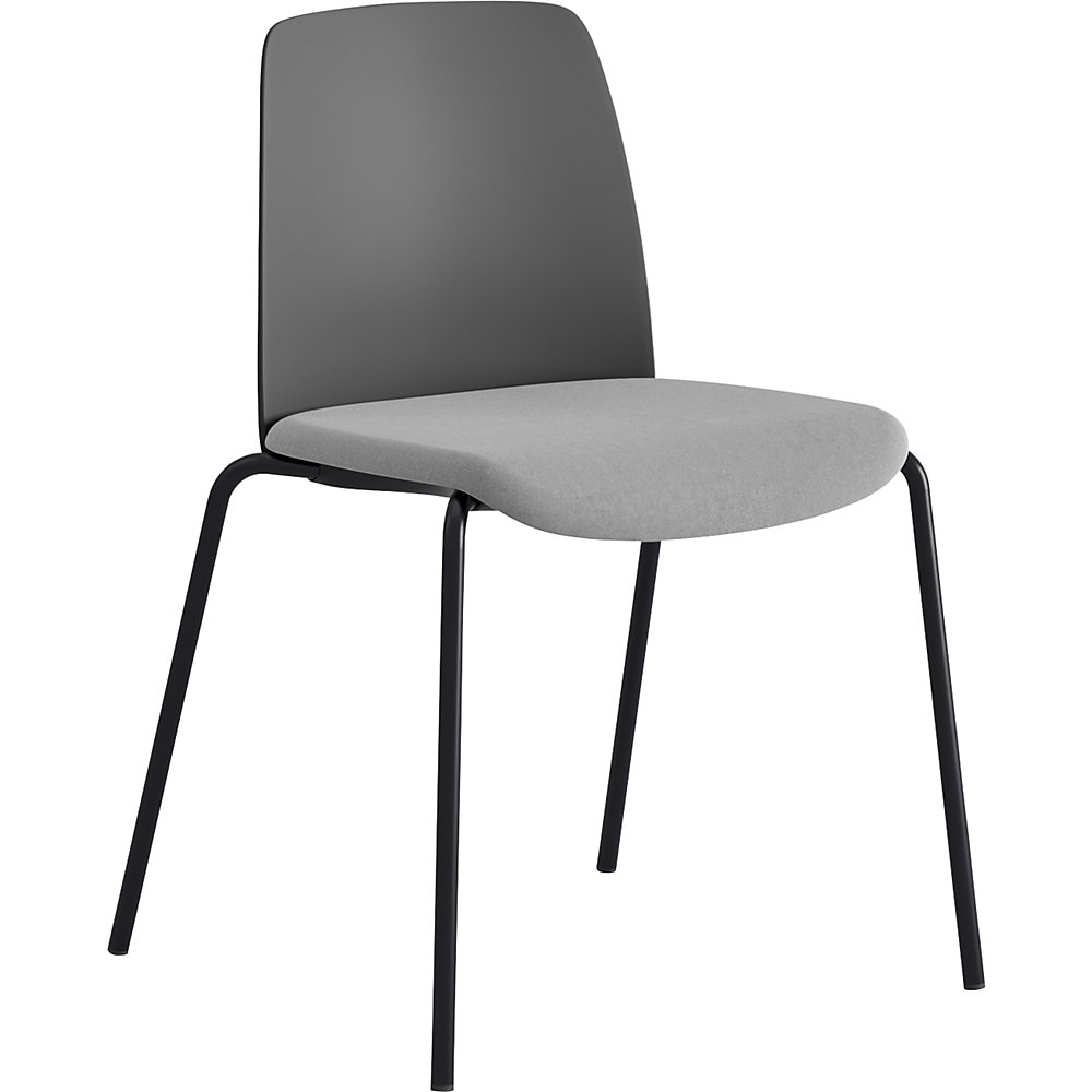 Stoel Helmer, zitting gestoffeerd, rugleuning kunststof, VE = 4 stuks, zitting donkergrijs/lichtgrijs, onderstel zwart