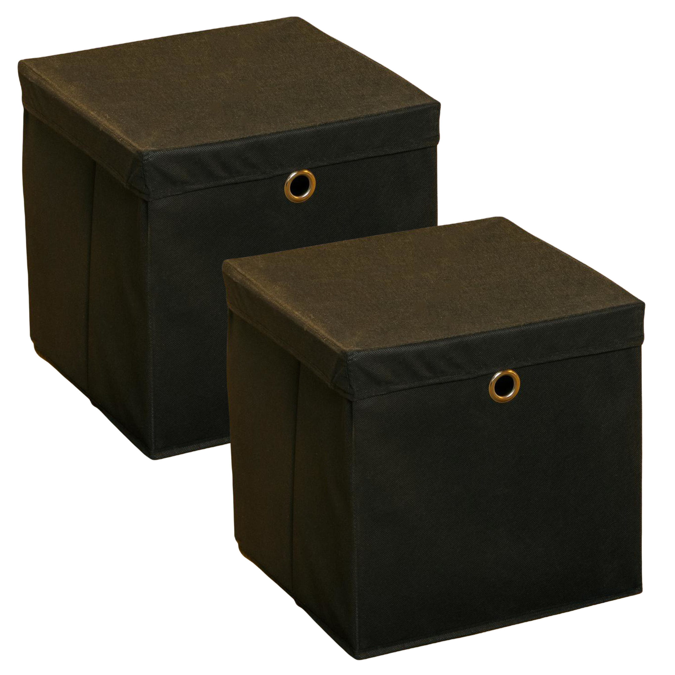 HI Opbergmand - 2x - zwart - 30 x 30 cm - kunststof - met deksel -