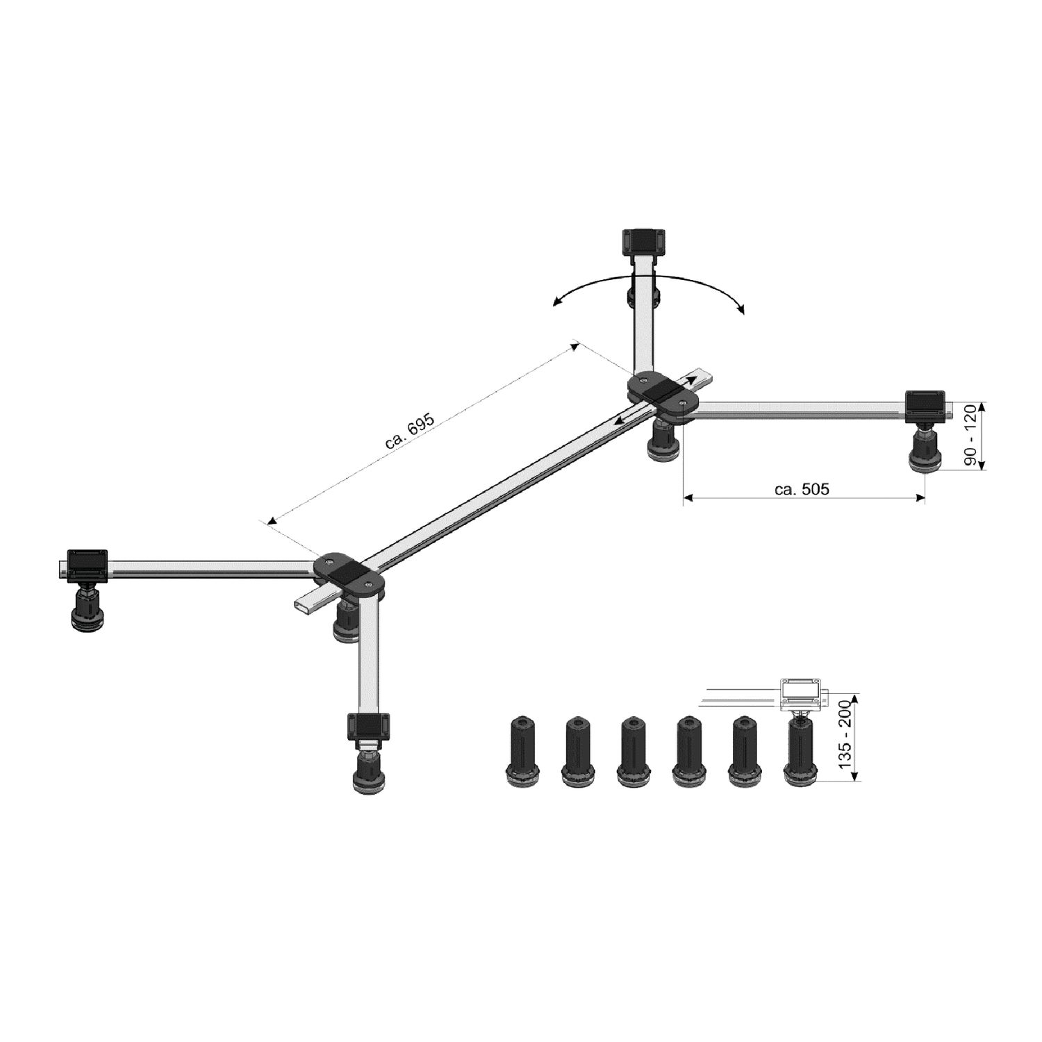 Saninstal Calodar Regelbare Poten Voor Douchebak 90-120cm