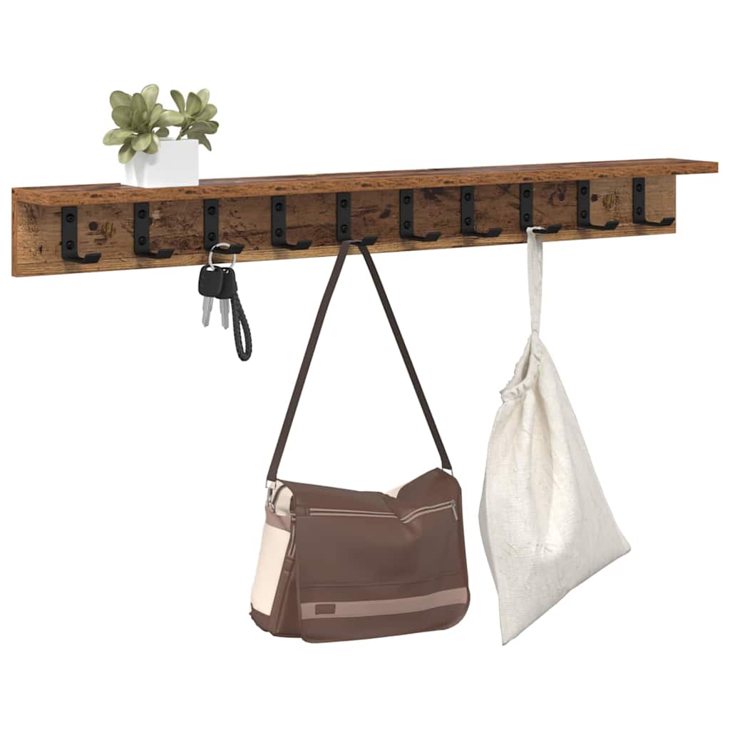 vidaXL Wandgemonteerde kapstok met plank Oud hout 100 x 10.5 x 10.5 cm