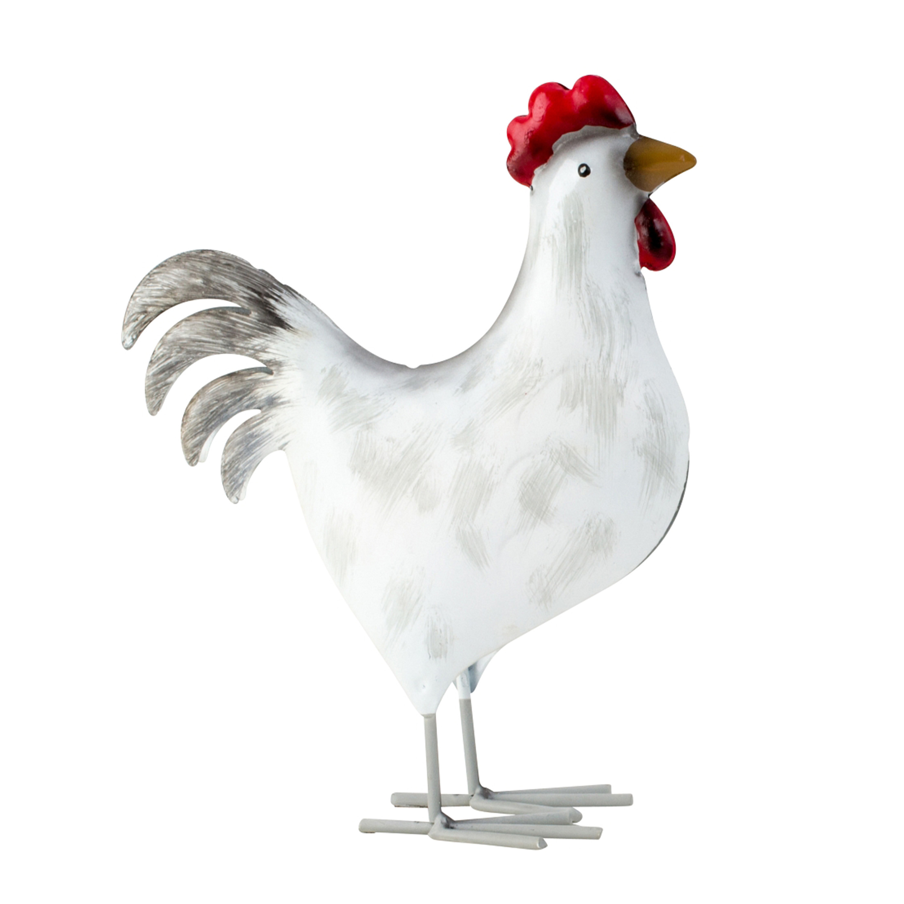 Merkloos Home/Tuin decoratie dieren/vogel beeldje - Kip - 20 x 21 cm - binnen/buiten - wit - metaal -