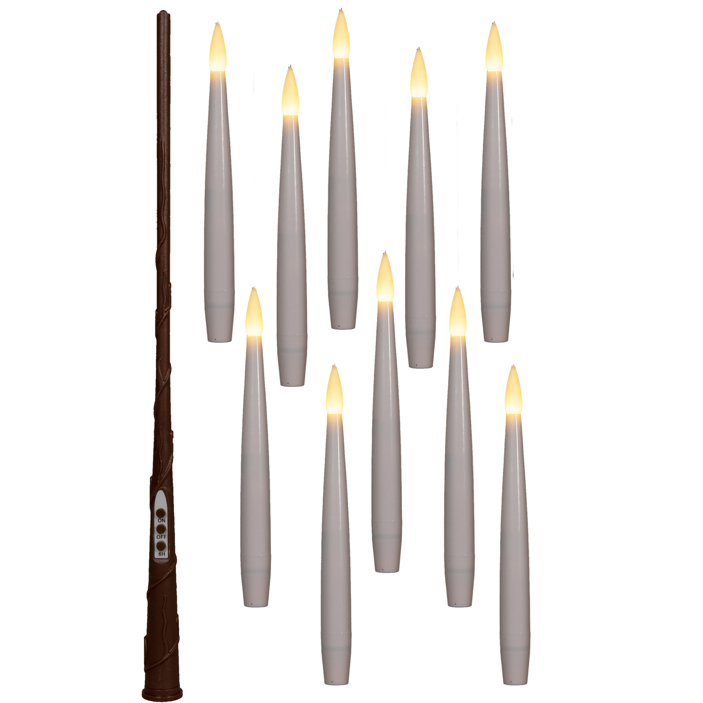 Merkloos Zwevende LED kaarsen - 10x stuks - wit - 15 cm - magische toverstaf - afstandsbediening -