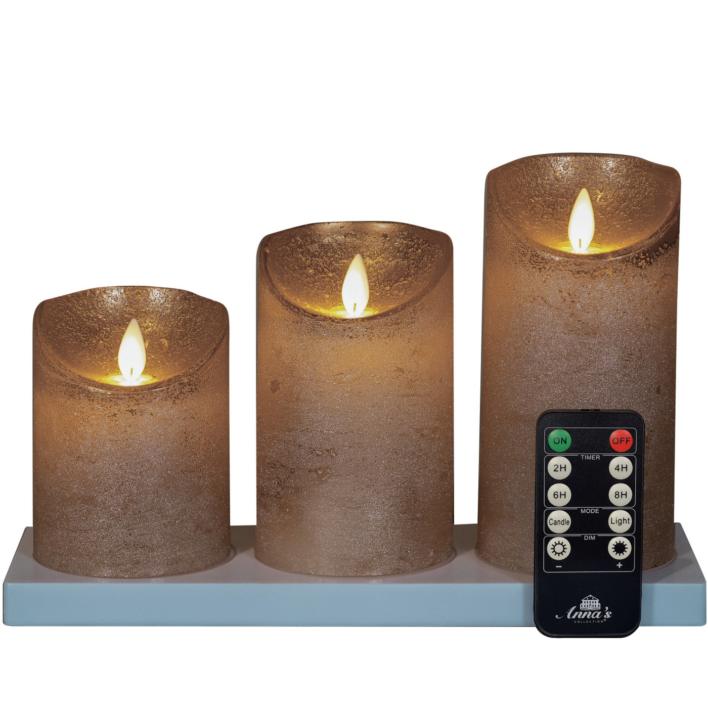 Anna's Collection Oplaadbare LED kaarsen - 3x - brons - oplaadstation - stompkaarsen -