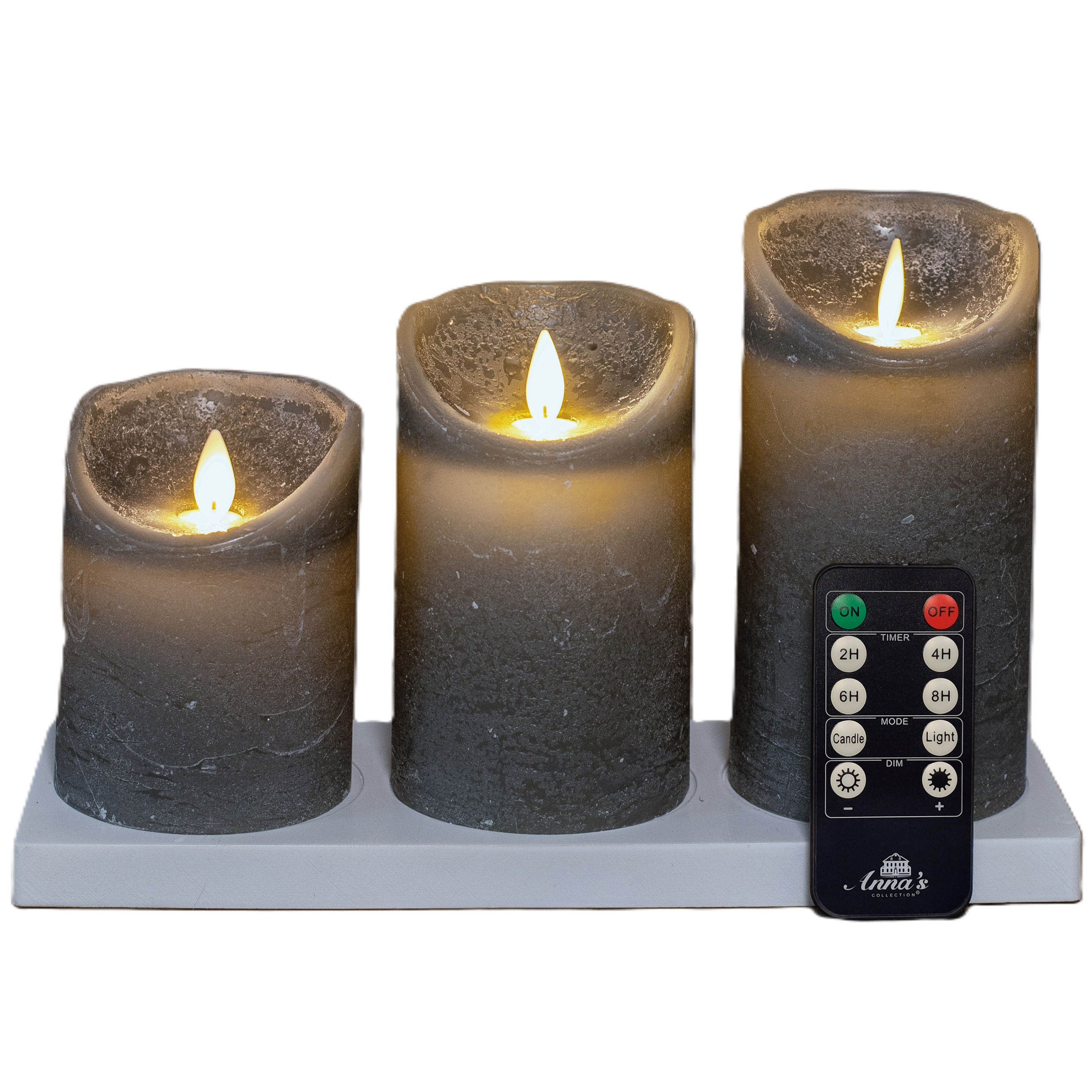 Anna's Collection Oplaadbare LED kaarsen - 3x - grijs - oplaadstation - stompkaarsen -