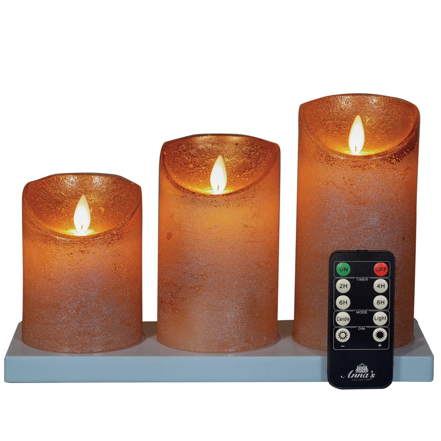 Anna's Collection Oplaadbare LED kaarsen - 3x - koper - oplaadstation - stompkaarsen -