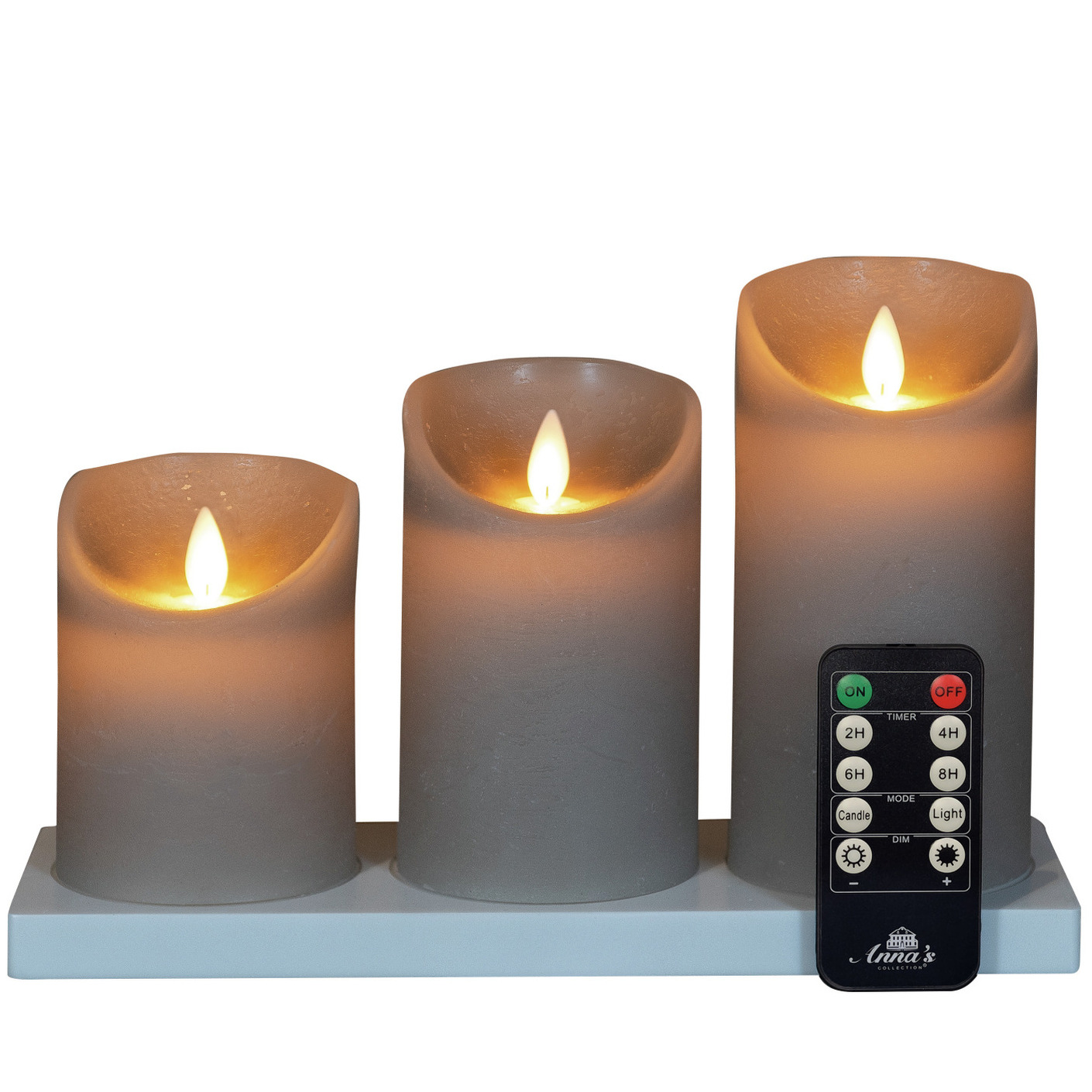 Anna's Collection Oplaadbare LED kaarsen - 3x - lichtgrijs - oplaadstation - stompkaarsen -