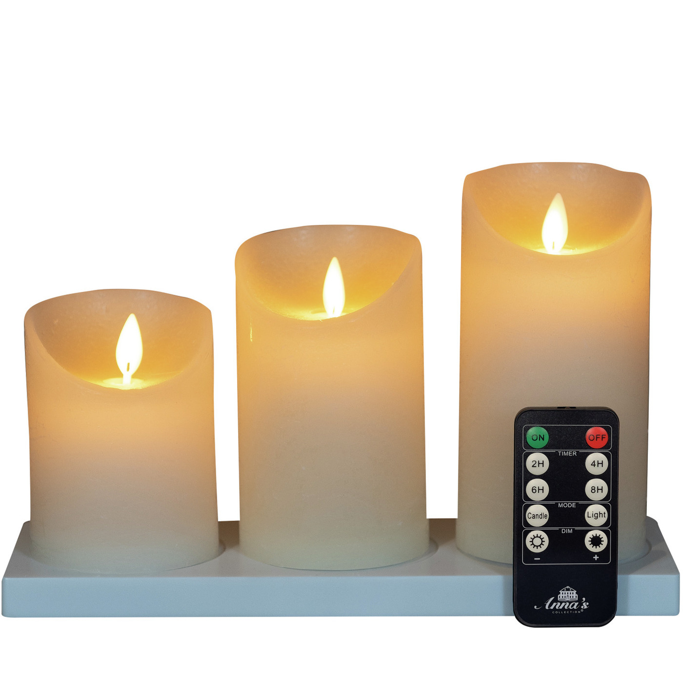 Anna's Collection Oplaadbare LED kaarsen - 3x - wit - oplaadstation - stompkaarsen -