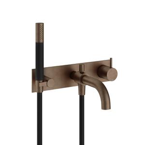 Hotbath Cobber CB126EXT afbouwdeel inbouw badmengkraan met achterplaat, staafhanddouche aan houder en 25cm uitloop verouderd messing