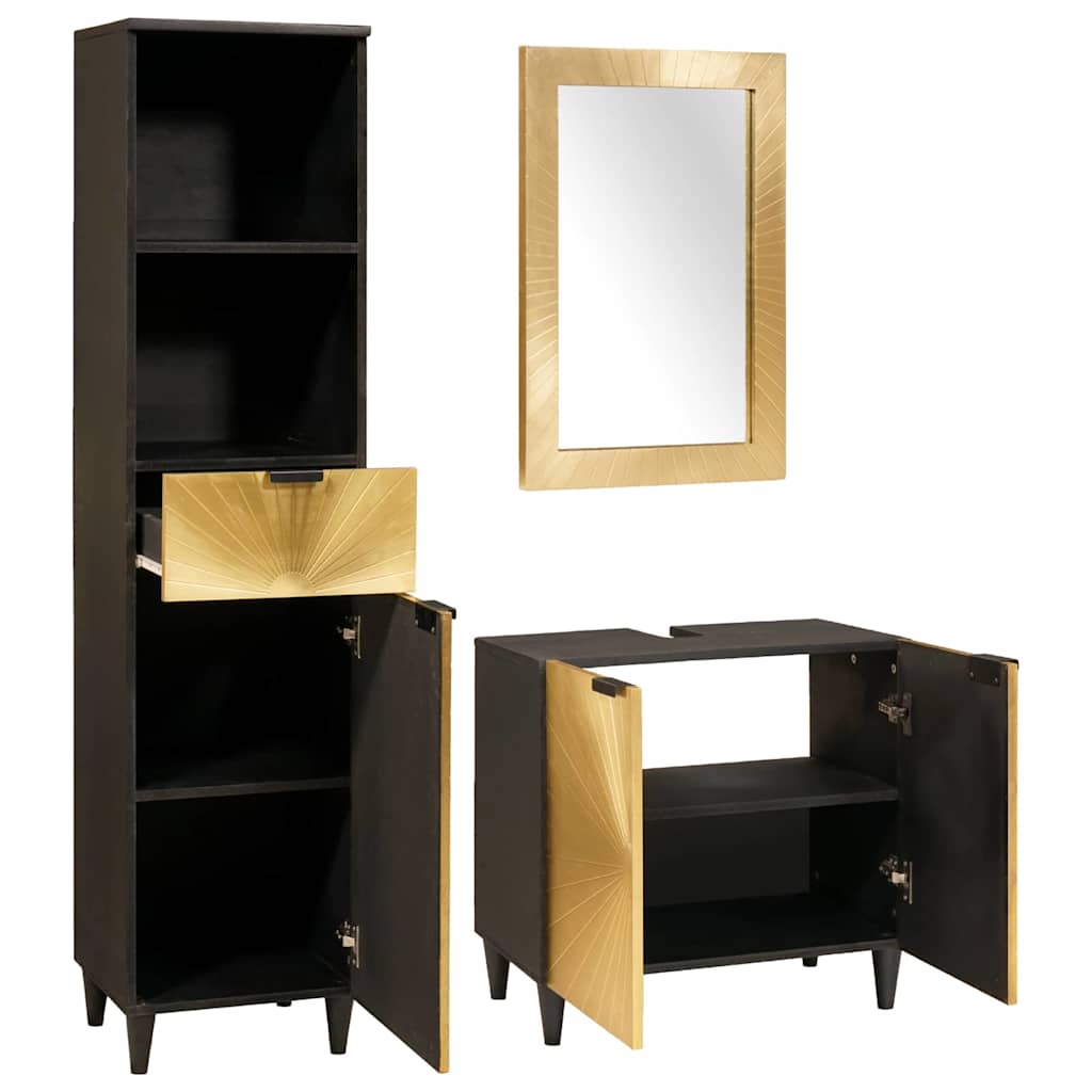 vidaXL Badkamermeubelsets 3 pcs Zwart en Goud 38 x 33 x 160 cm