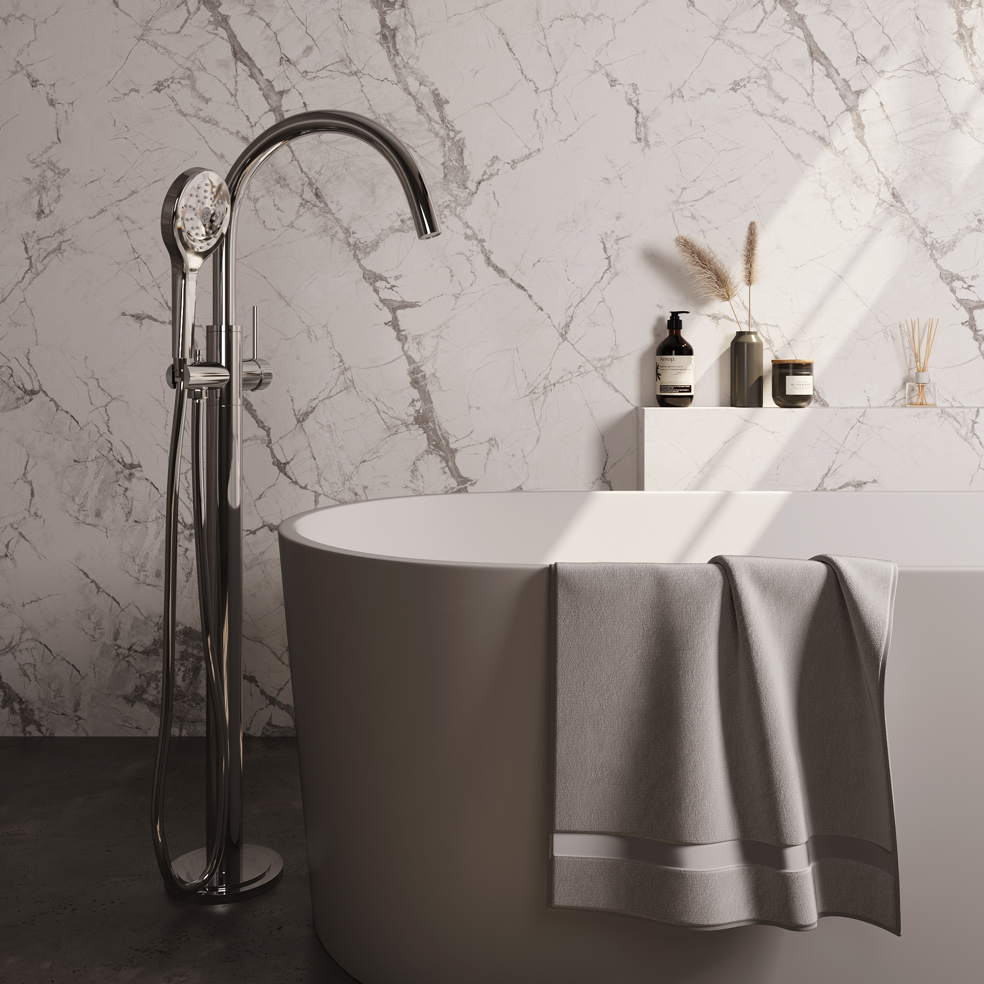 Brauer Stripe vrijstaande badmengkraan SET 02 met 3-standen handdouche en doucheslang chroom