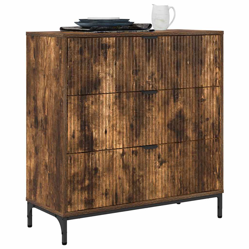 vidaXL Dressoir met lade Gerookt eiken 79.5 x 33 x 82 cm Bewerkt hout