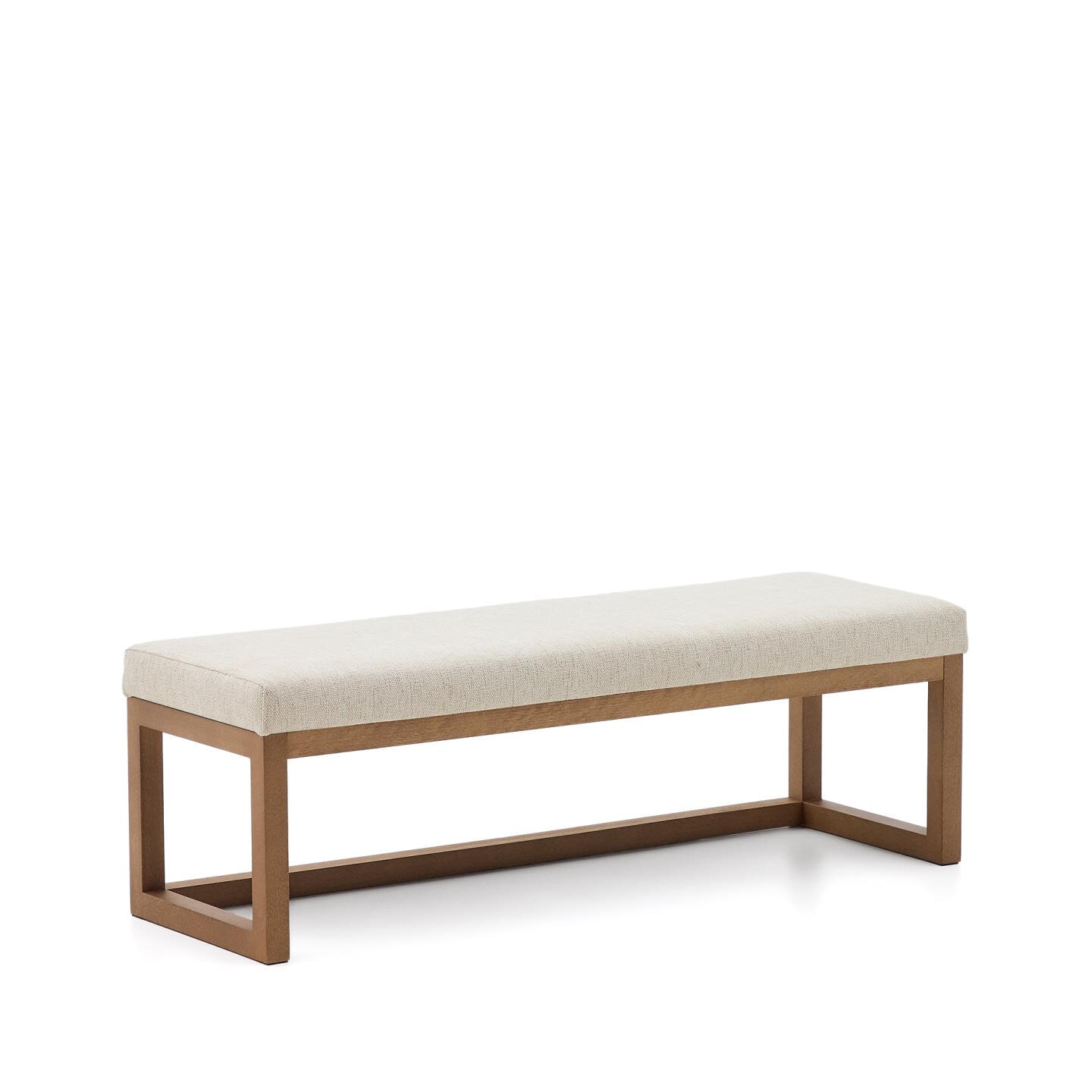 Kave Home Bankje Loya Chenille en walnoot beukenhout, 128cm - Beige
