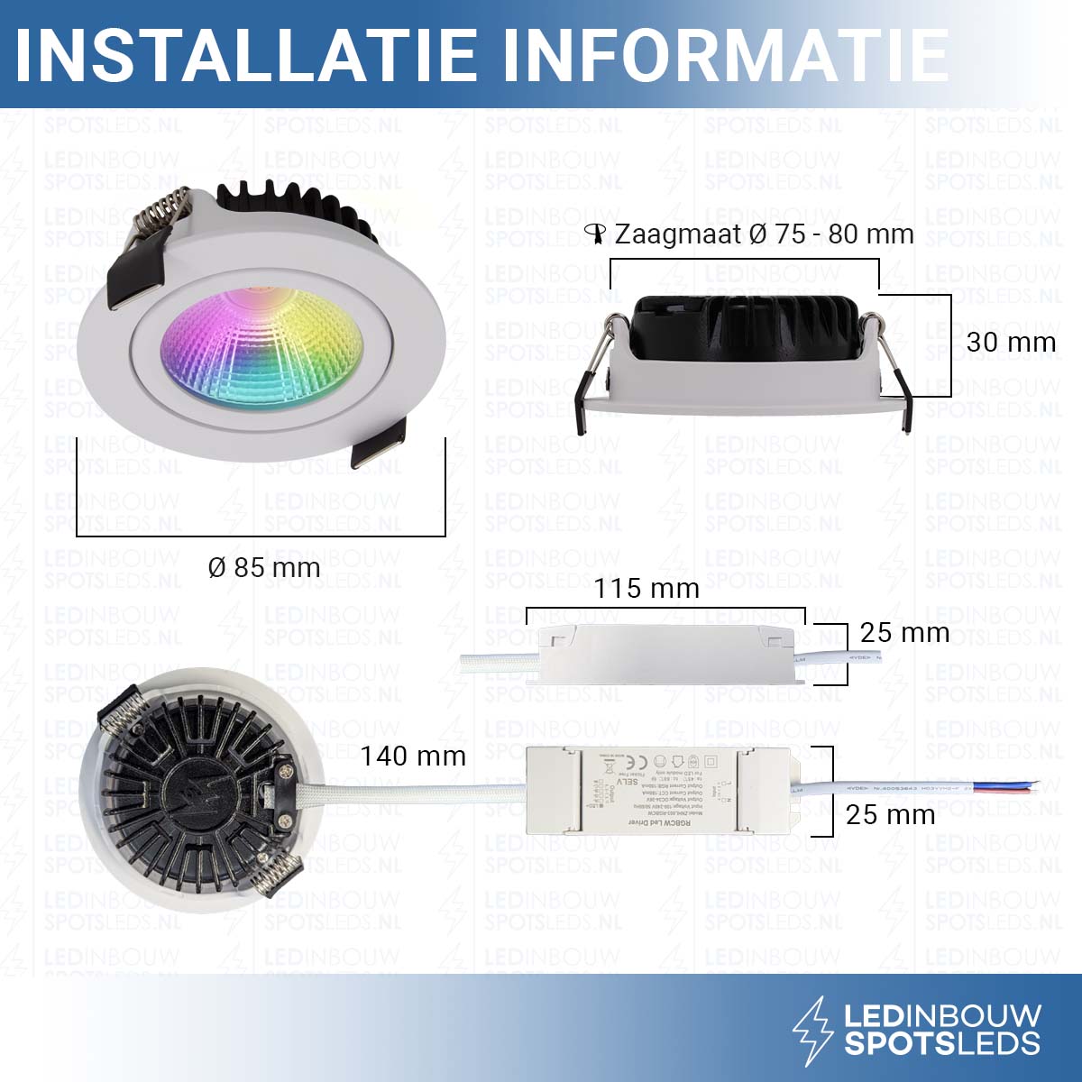Smart reflector RGBWW inbouwspot - 230 volt - 8 watt - 430 lumen - wit
