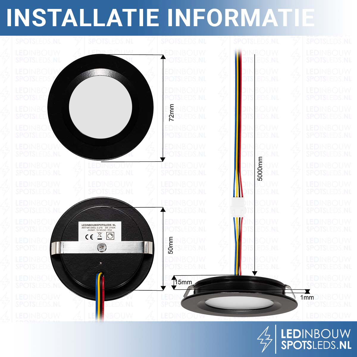 Set van 2 stuksTouch Functiecabinet Inbouw LED spot Dimbaar Zwart