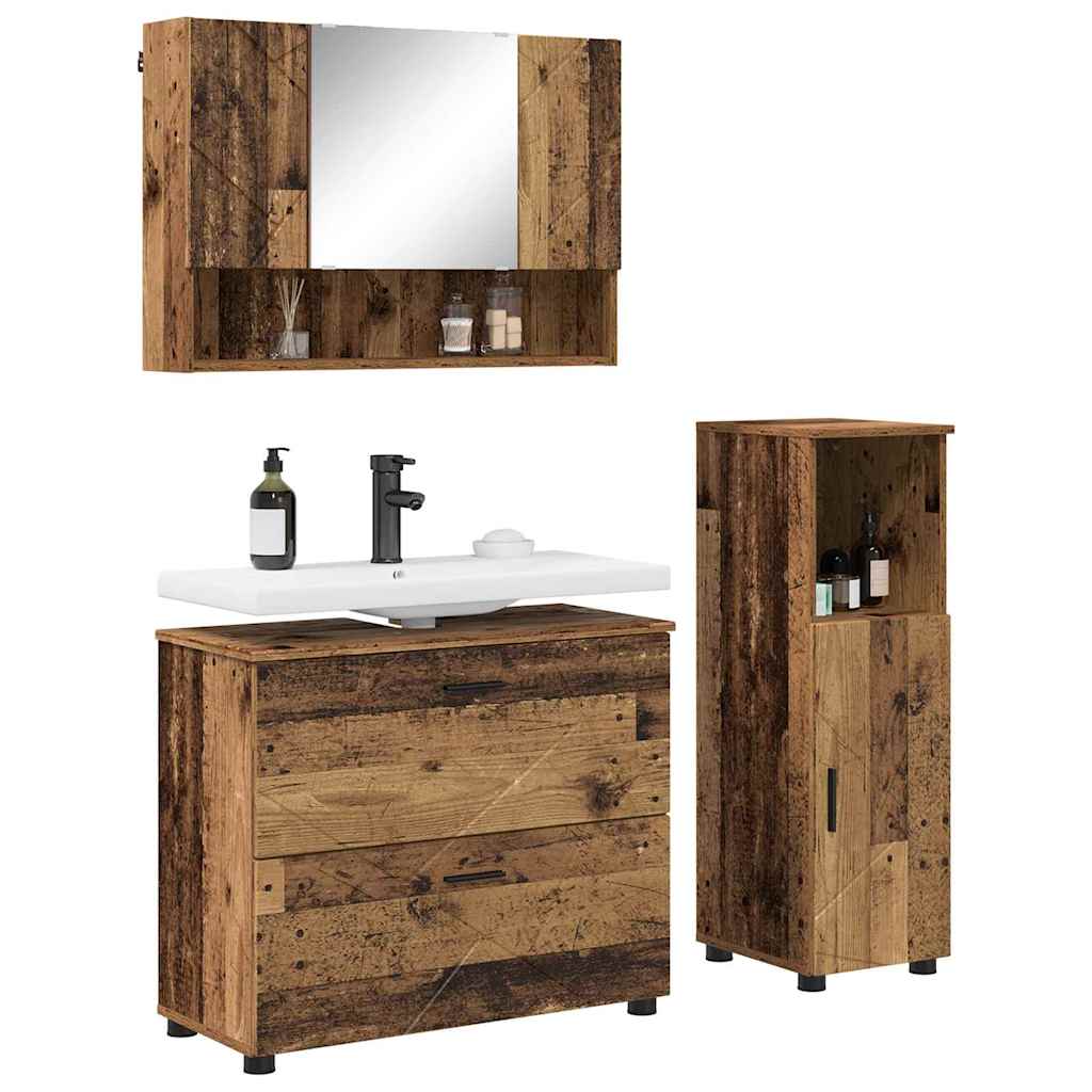 vidaXL Badkamermeubelset 3 pcs Oud hout 76,5 x 35 x 64 cm Bewerkt hout