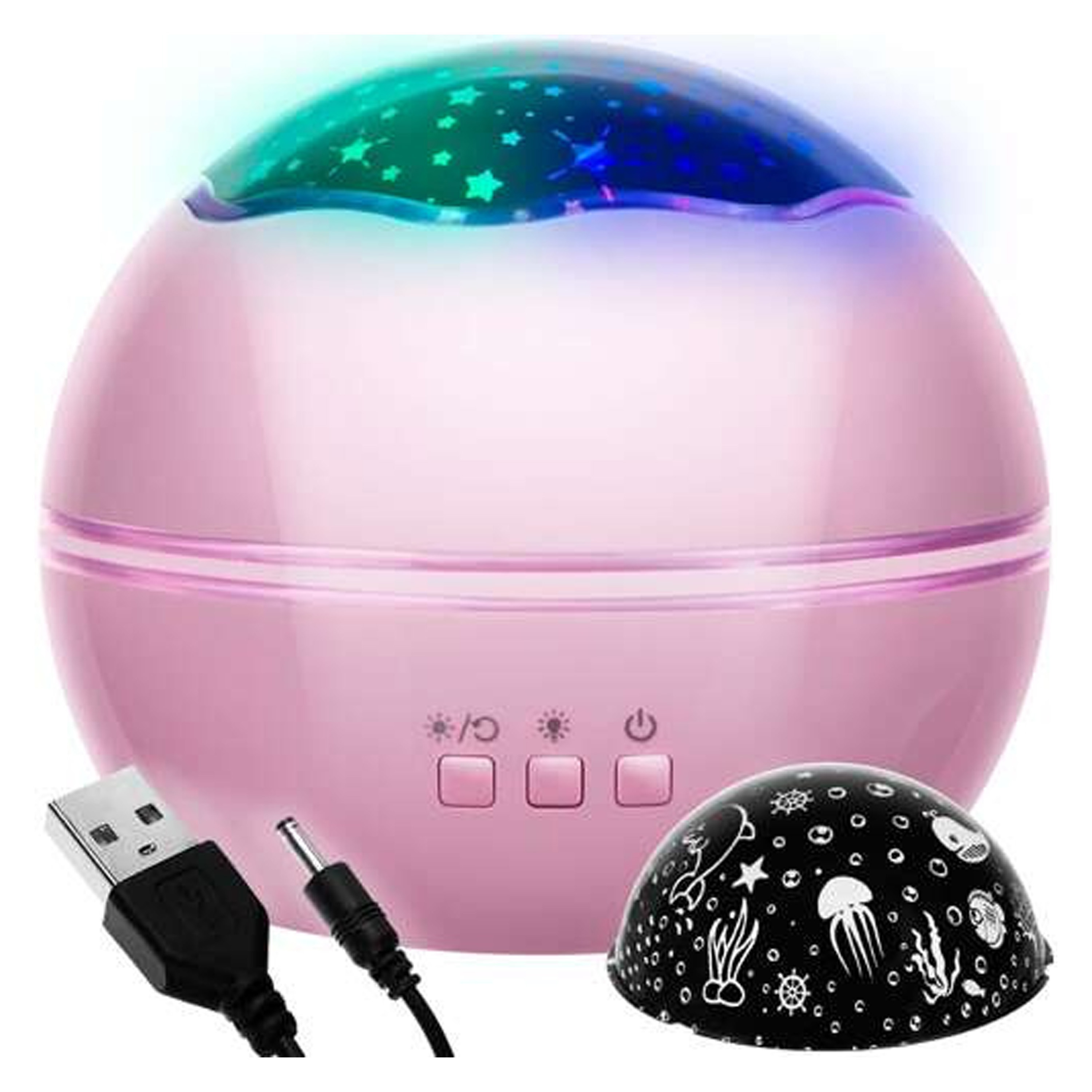 Izoxis Nachtlamp sterrenhemel/onderwaterwereld projector - roze - 12 x 10 cm - kinderkamer lampje -