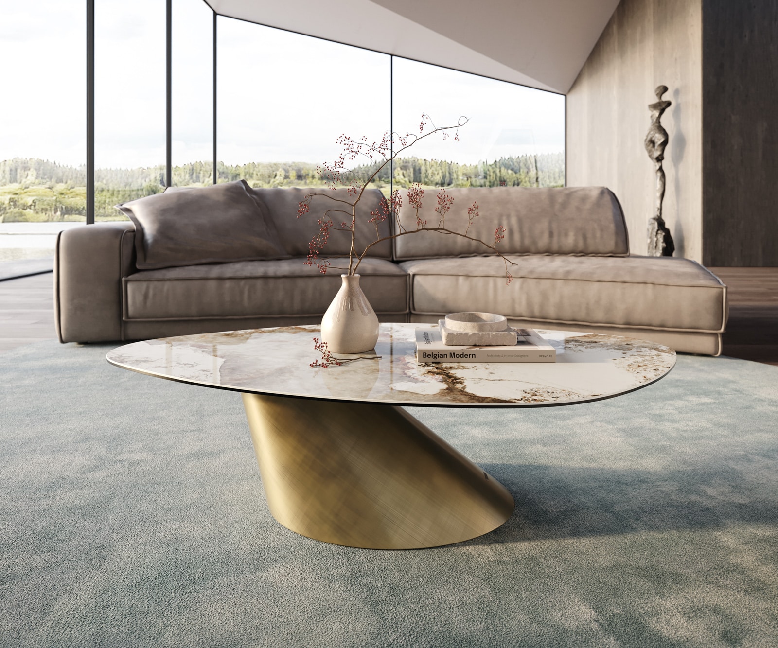 DELIFE Couchtisch Edge Organisch 140x76 cm Keramik Minas Melange Conis Metallic Gold