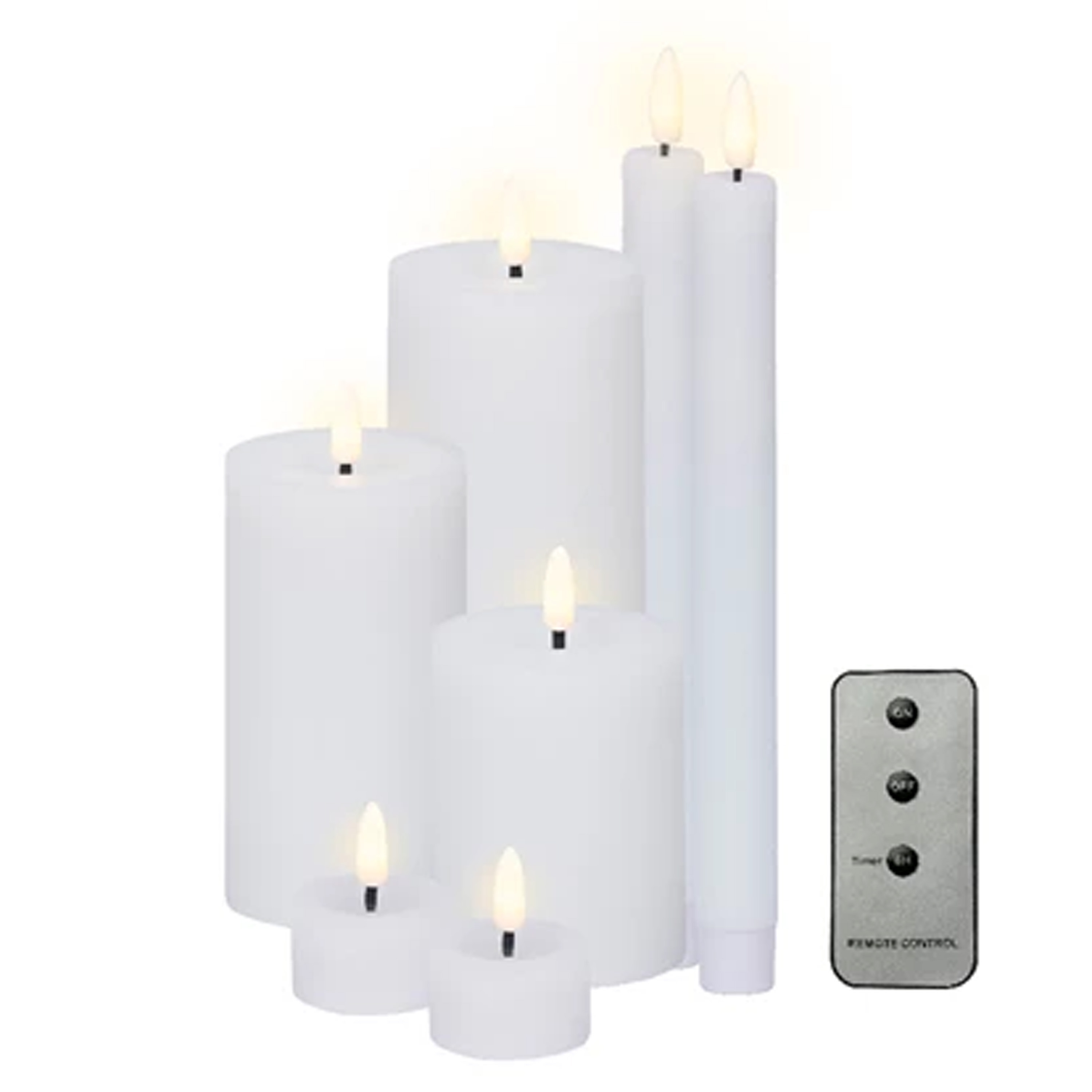 Lumineo LED kaarsen set - wax - 7-dlg - wit - dinerkaarsen/stompkaarsen/theelichten - afstandsbediening -