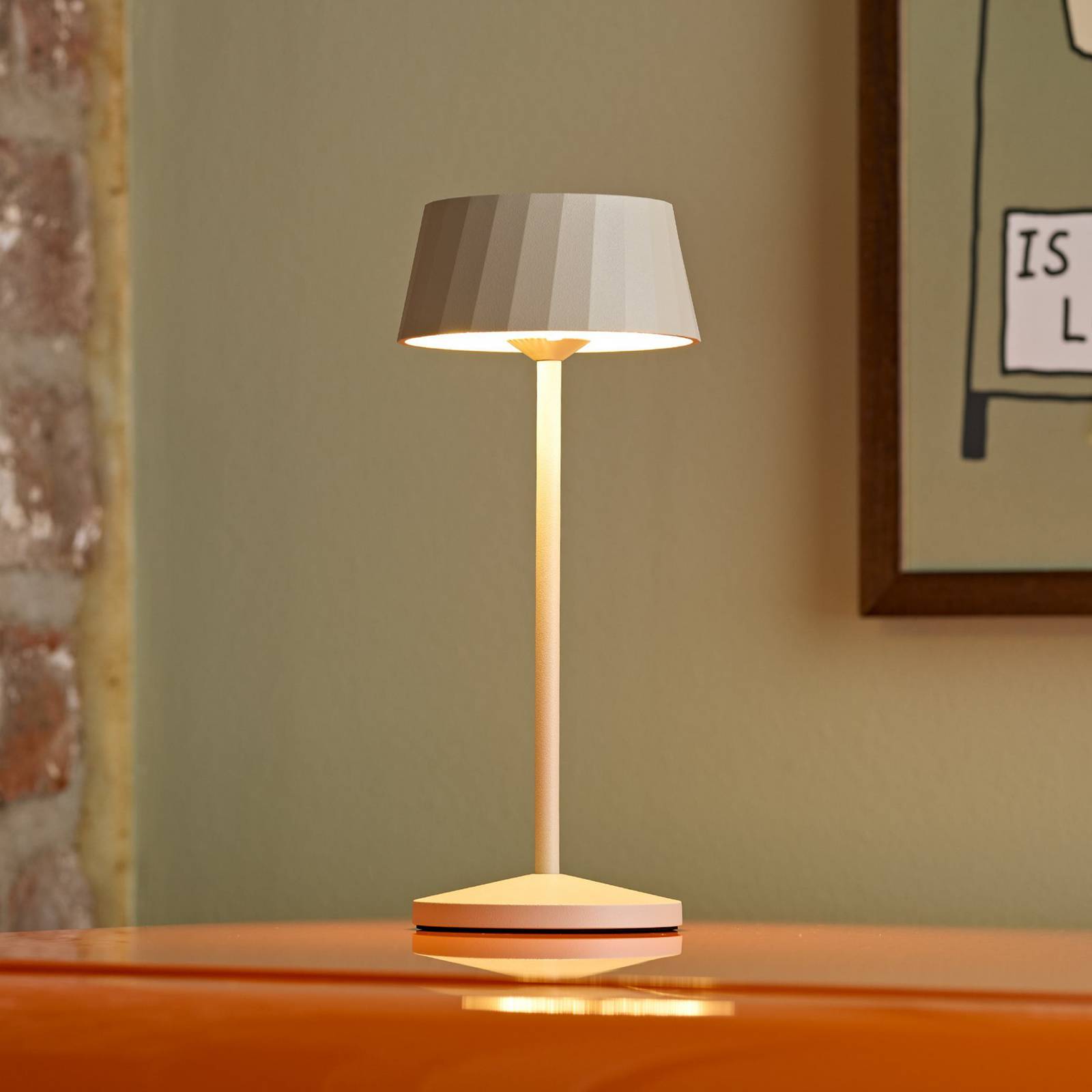 Sigor LED tafellamp Facetta, beige, 22 cm, metaal, CCT IP44