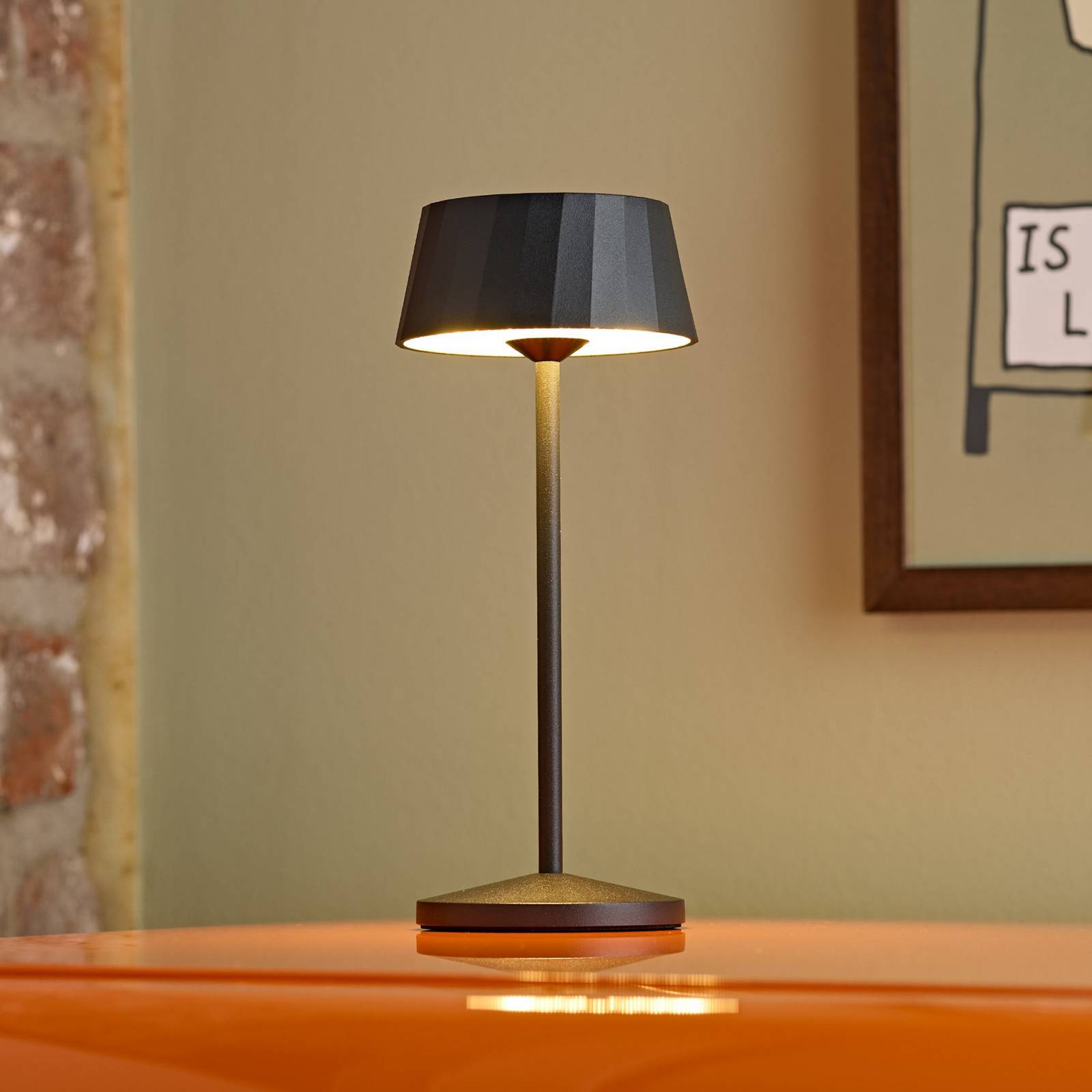 Sigor LED tafellamp op accu Facetta, zwart, 22 cm, metaal CCT IP44