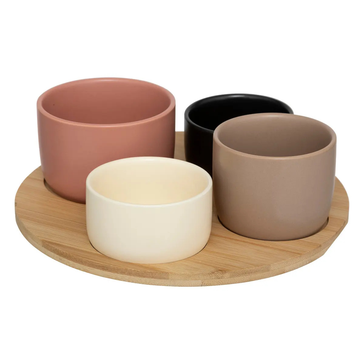 5five Serveerplank bamboe - met 4x luxe schaaltjes - 26 cm - tapas en saus schaaltjes -