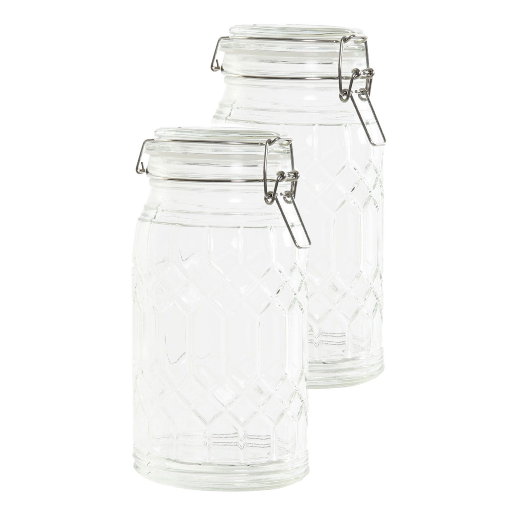 Items Voorraadpot / keuken voedsel opslag pot - 2x stuks - 960 ml - glas - metalen beugelsluiting -